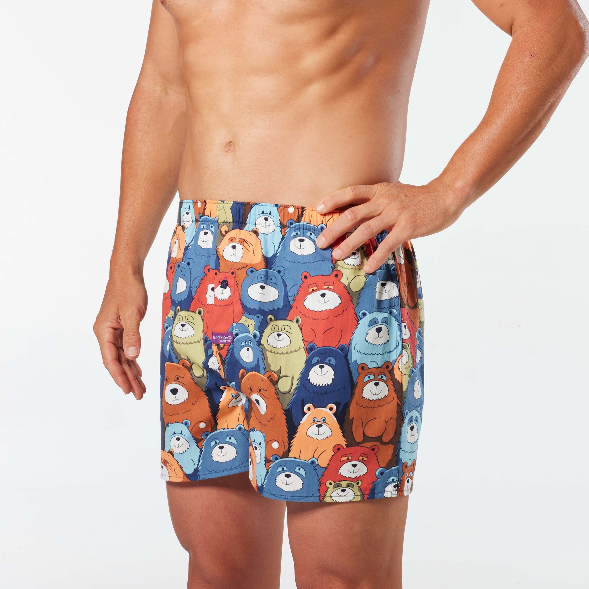 Men's Funny Bears Cotton Boxer Shorts - Blues - Image 2