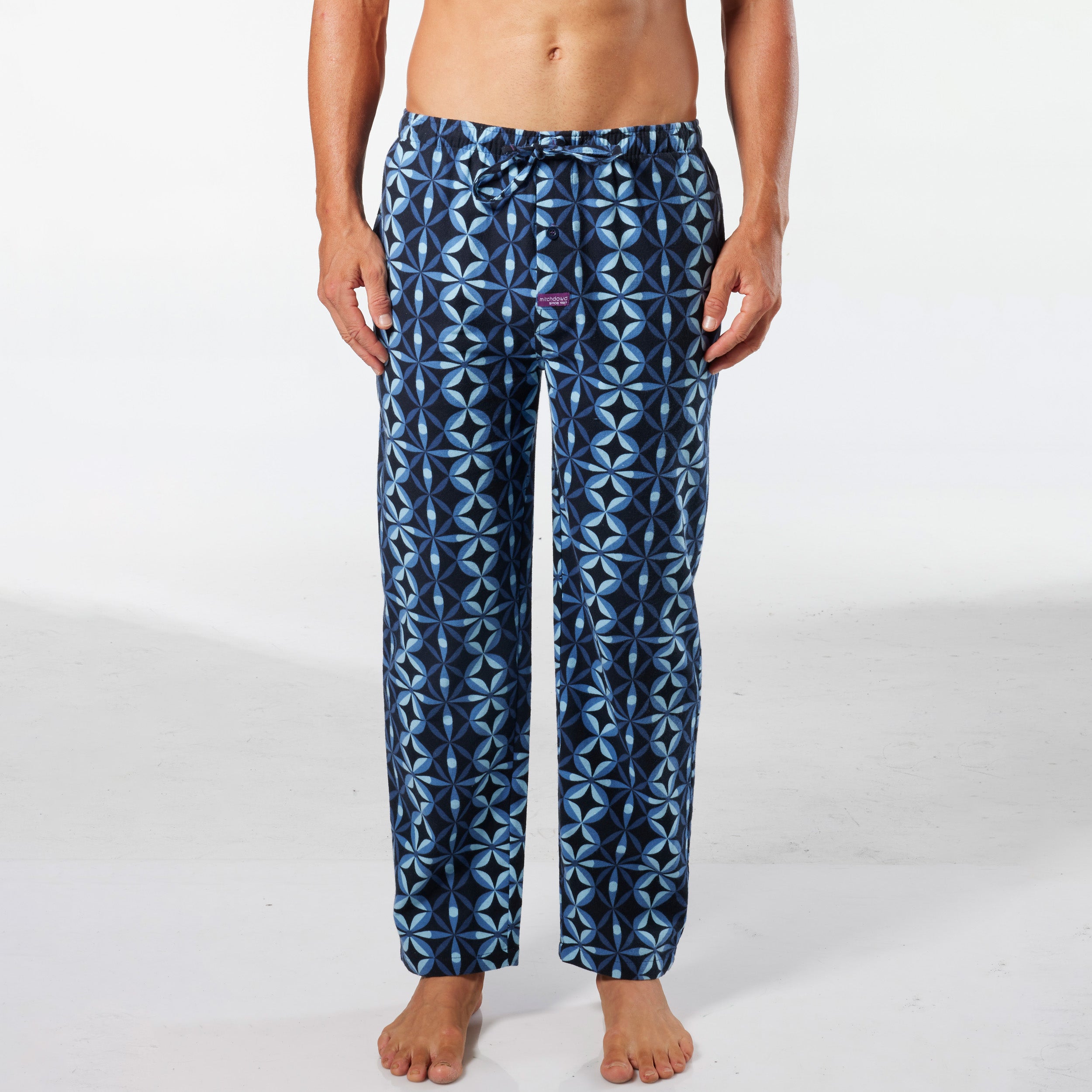 Men's Circle Geo Cotton Flannel Sleep Pant - Navy - Image 1