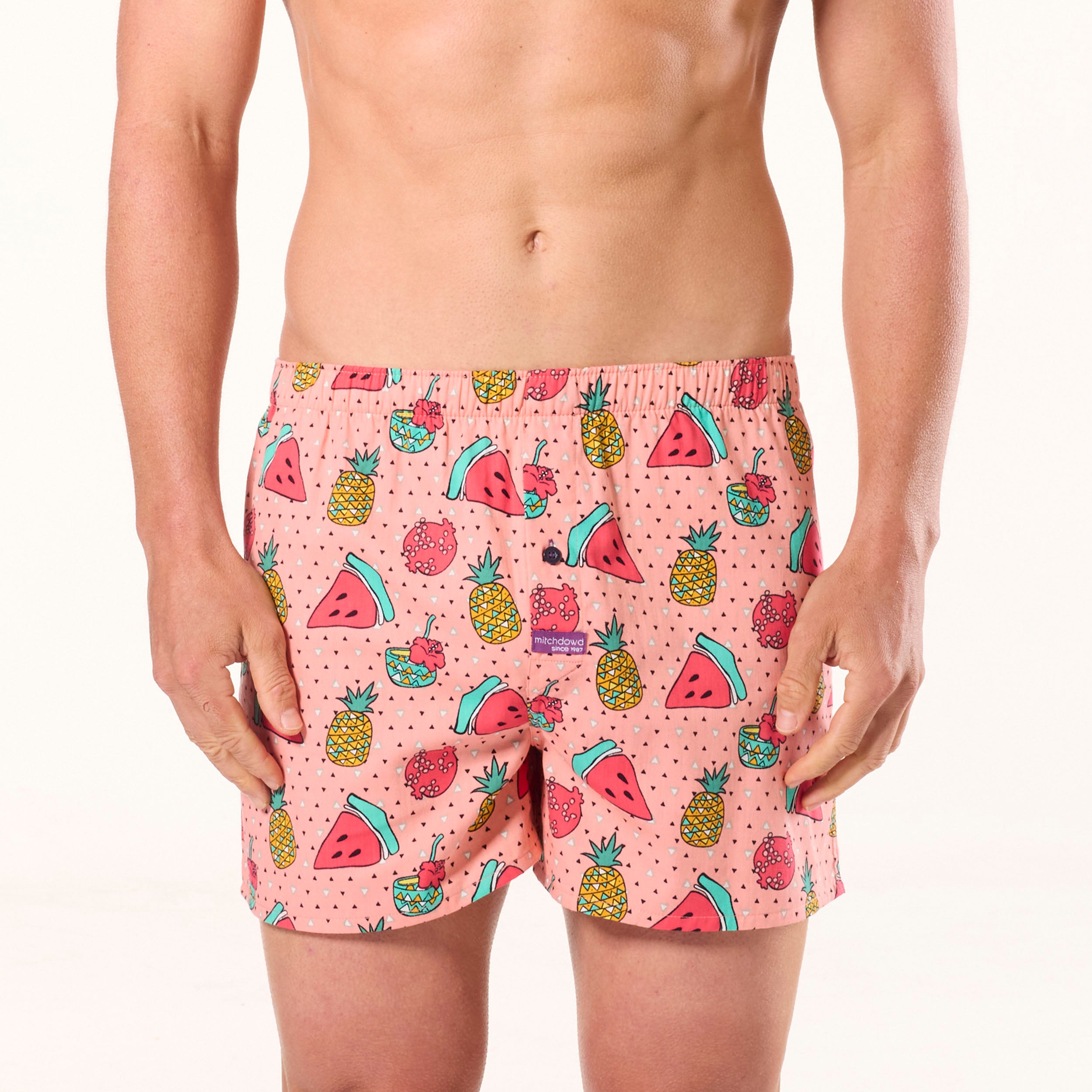 Men's Boozy Fruits Cotton Boxer Shorts - Pink - Image 1