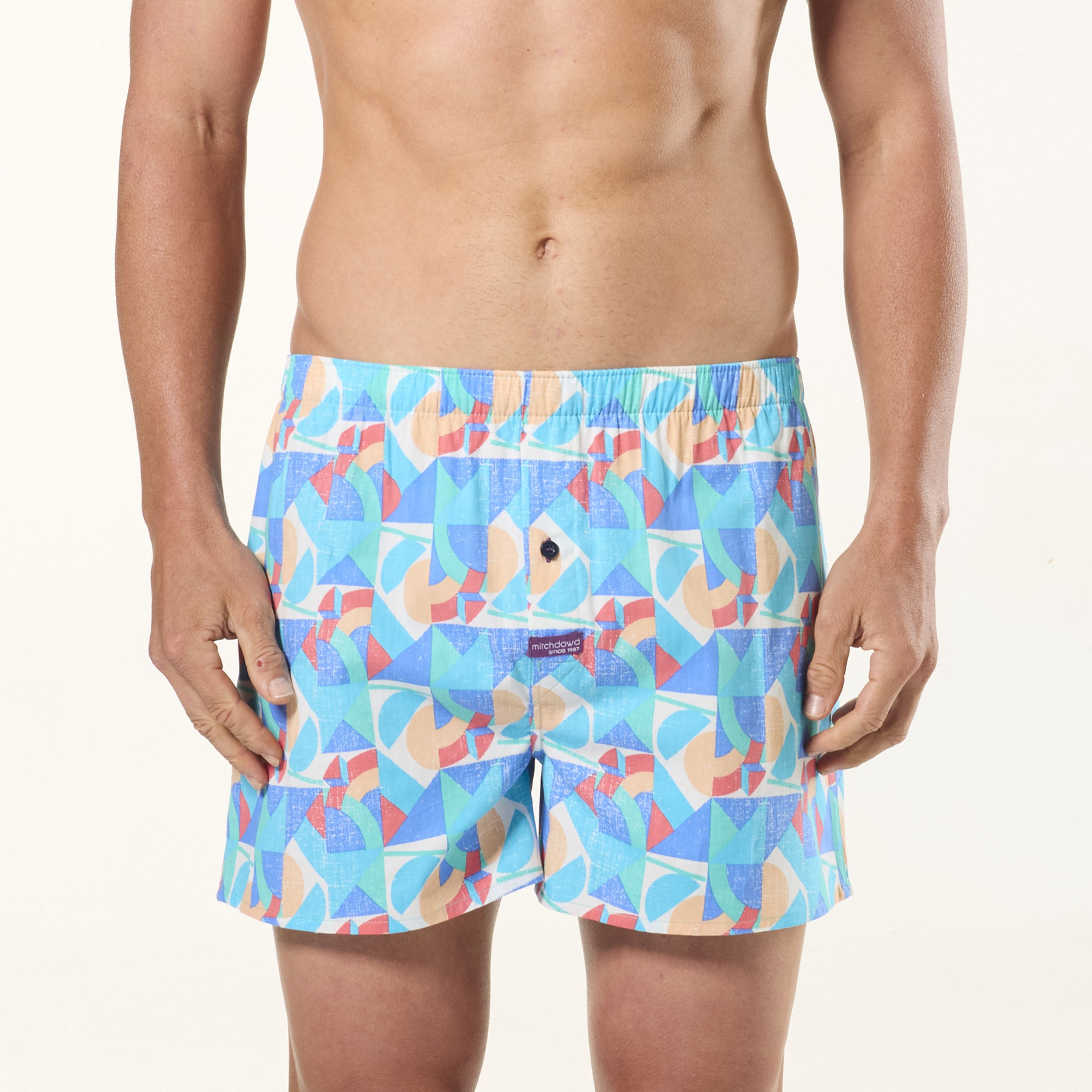 Men's Coloured Shapes Cotton Boxer Shorts - Blue - Image 1