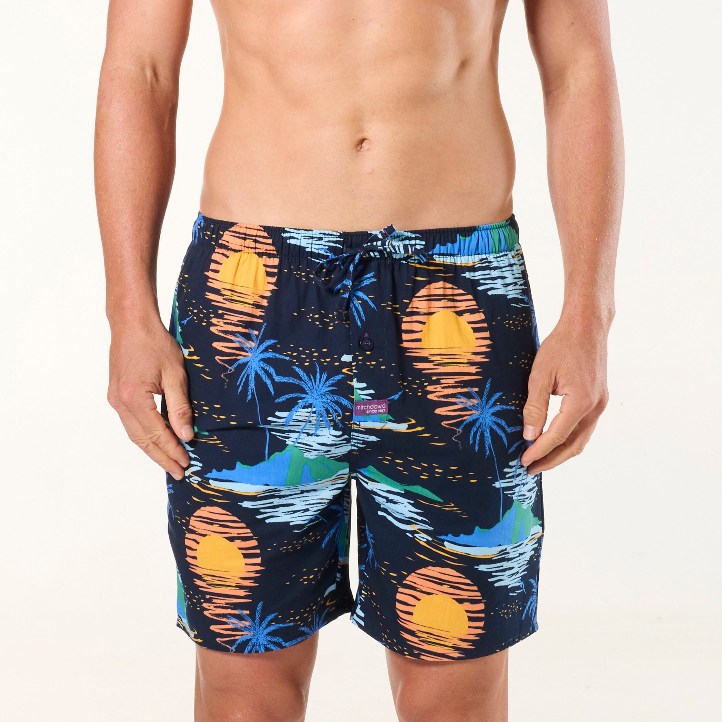 Men's Setting Sun Cotton Sleep Shorts - Navy - Image 1