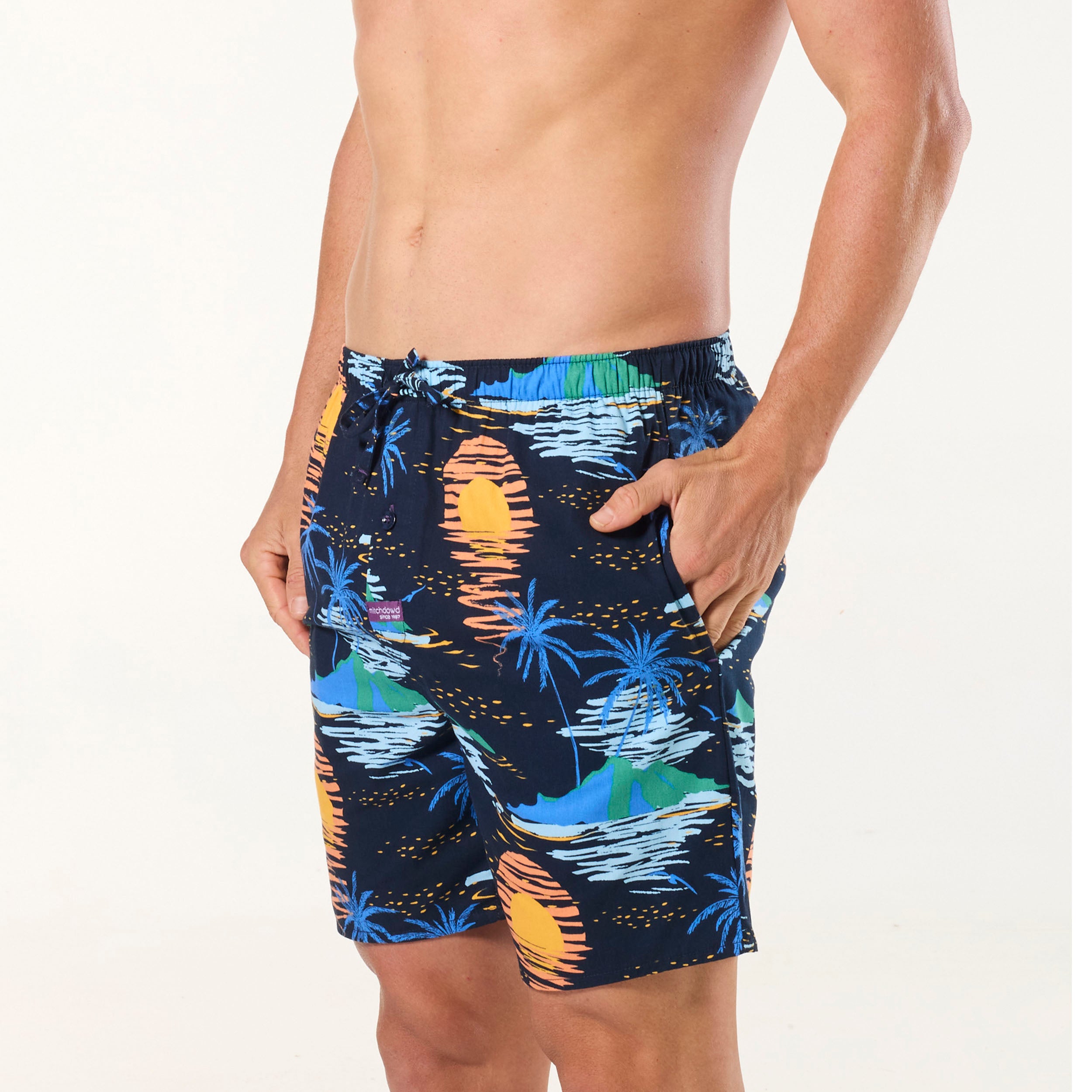 Men's Setting Sun Cotton Sleep Shorts - Navy - Image 2