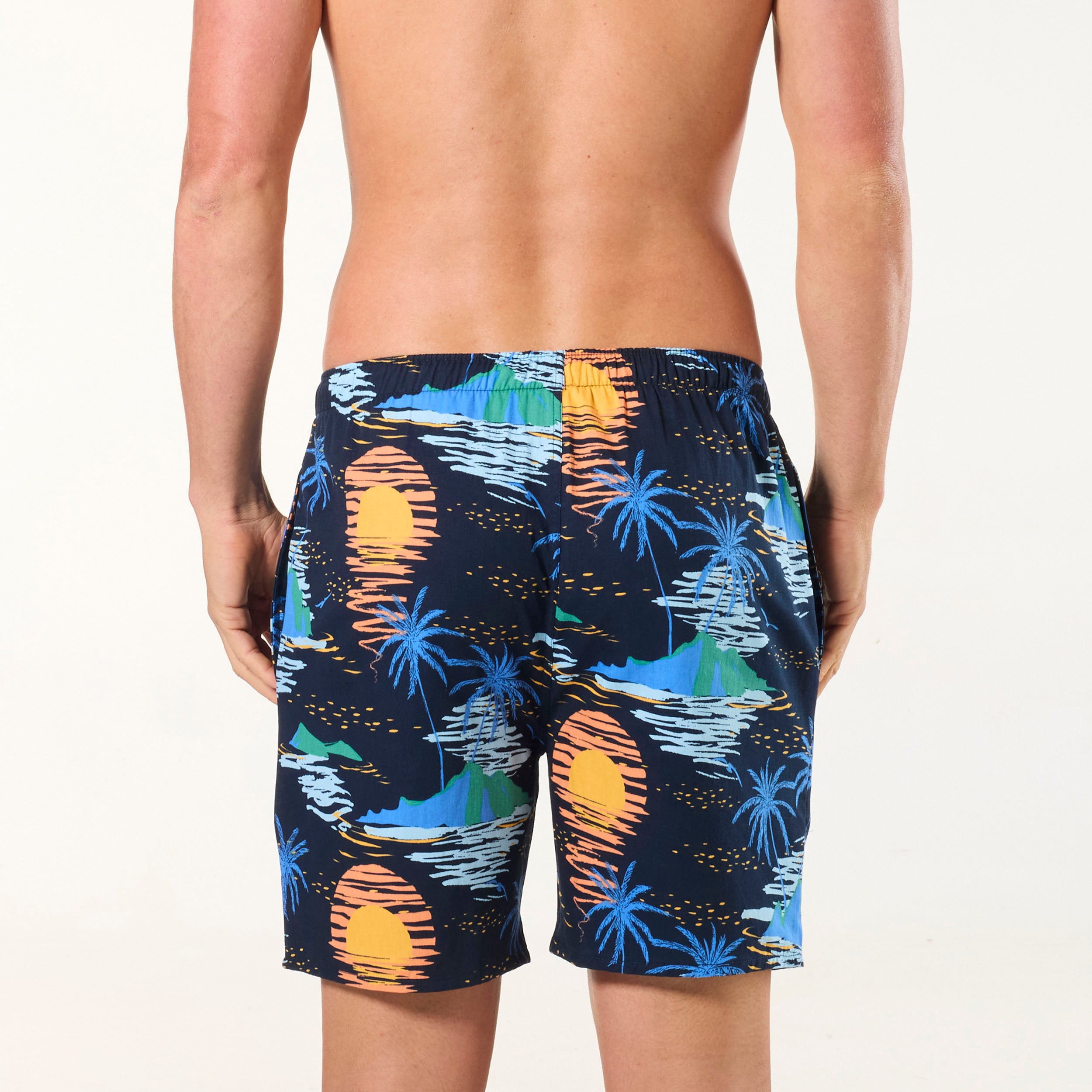 Men's Setting Sun Cotton Sleep Shorts - Navy - Image 3