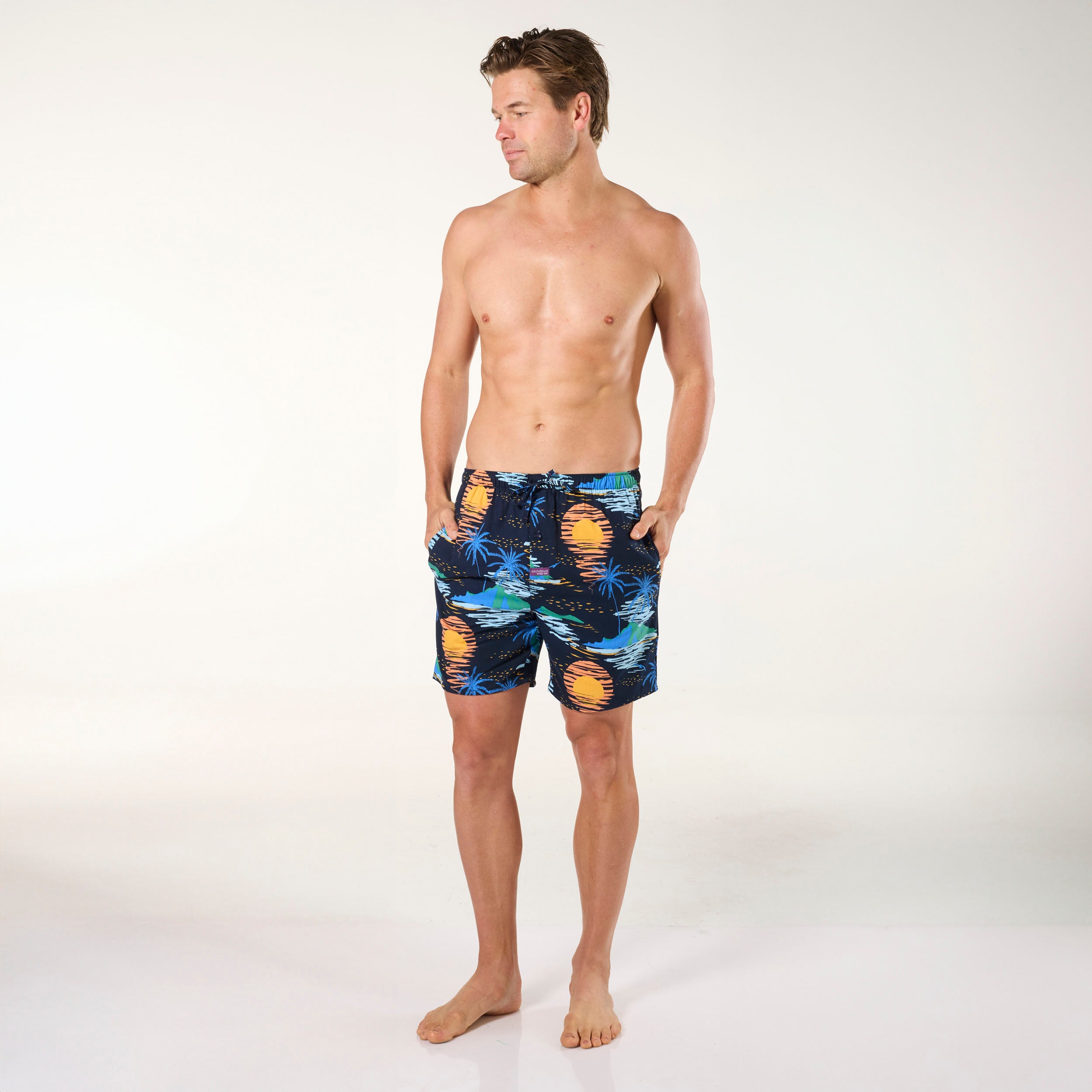 Men's Setting Sun Cotton Sleep Shorts - Navy - Image 4