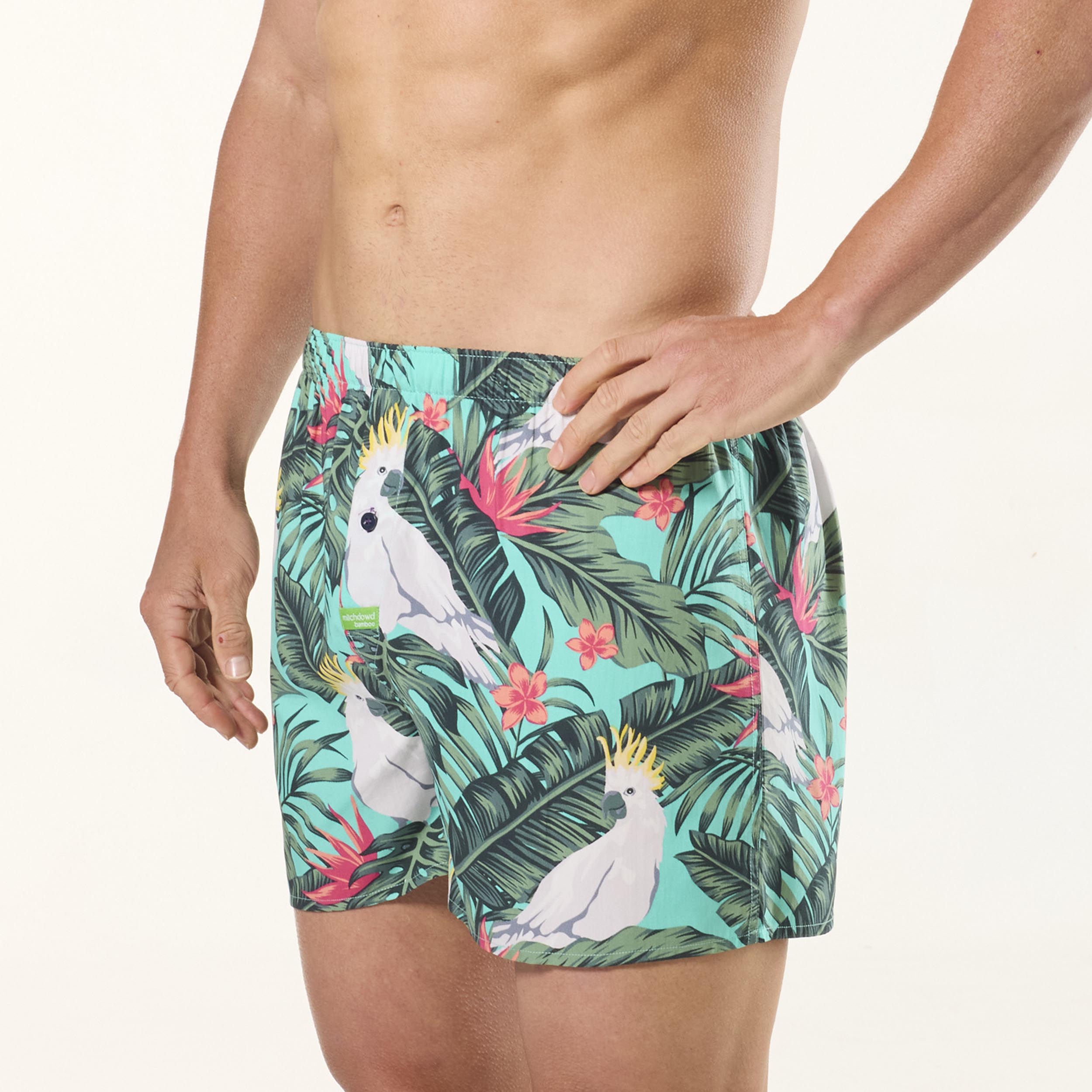 Men's Cockatoo Leaves Bamboo Boxer Shorts - Green - Image 2