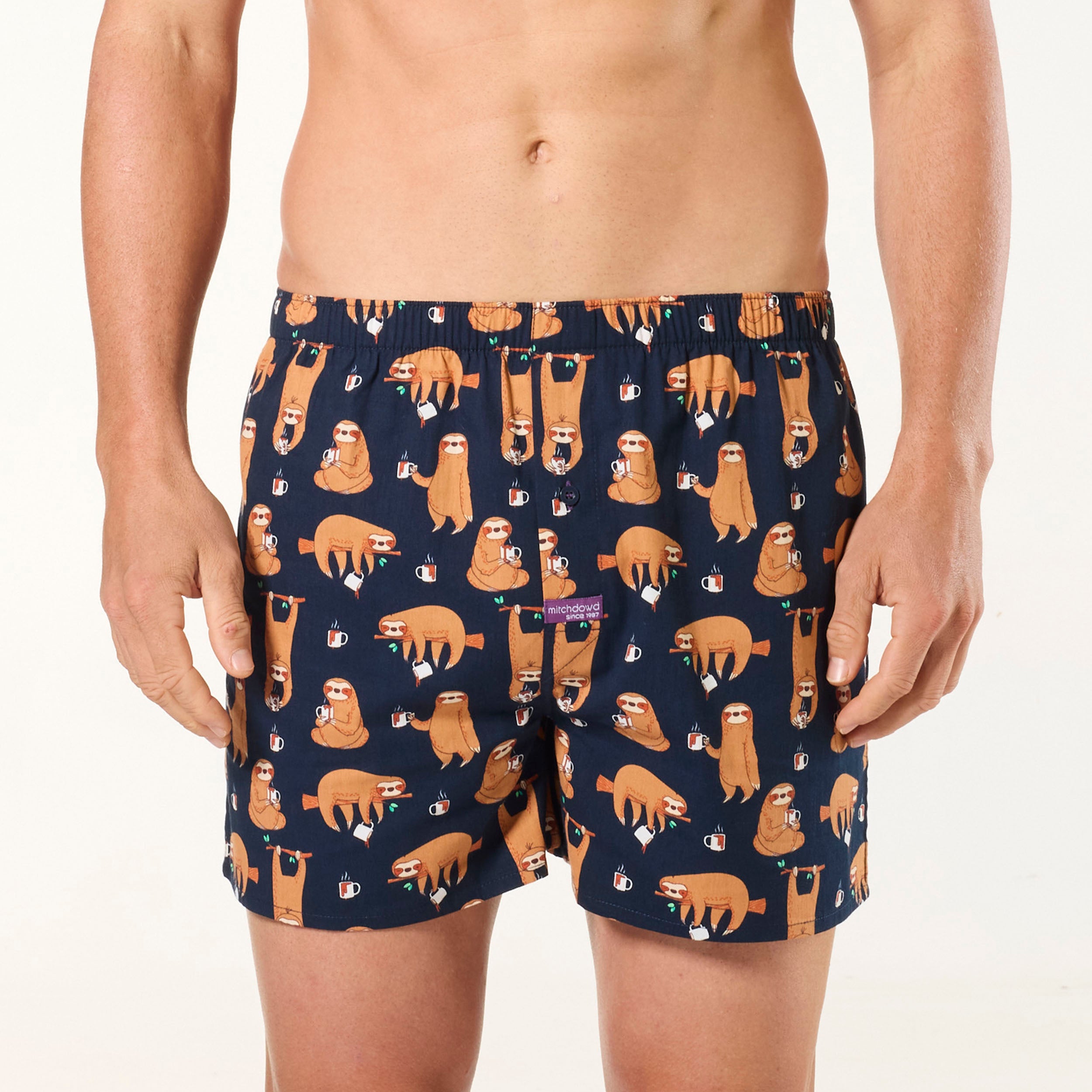 Men's Hangin' Sloths Bamboo Boxer Shorts - Navy - Image 1