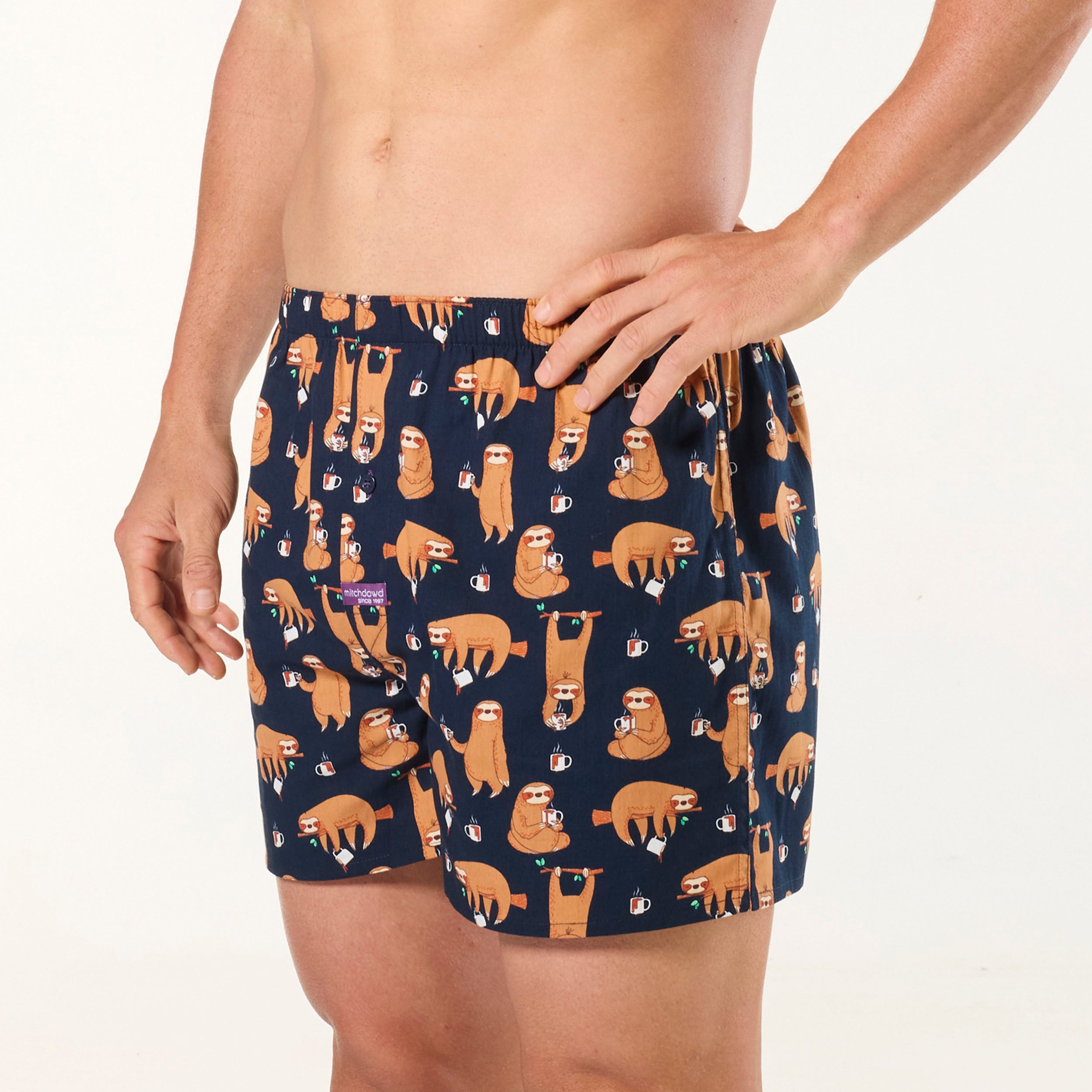 Men's Hangin' Sloths Bamboo Boxer Shorts - Navy - Image 2