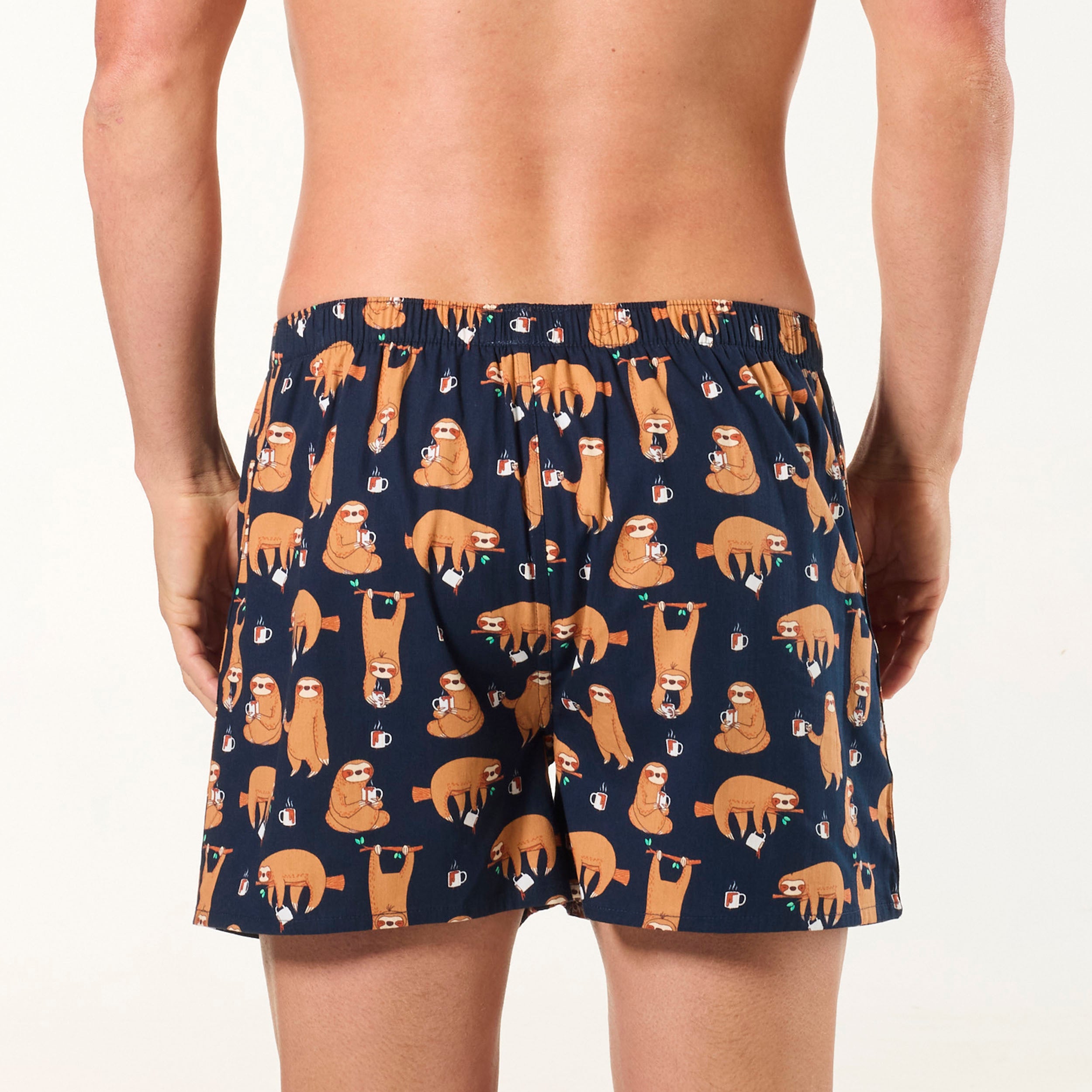 Men's Hangin' Sloths Bamboo Boxer Shorts - Navy - Image 3