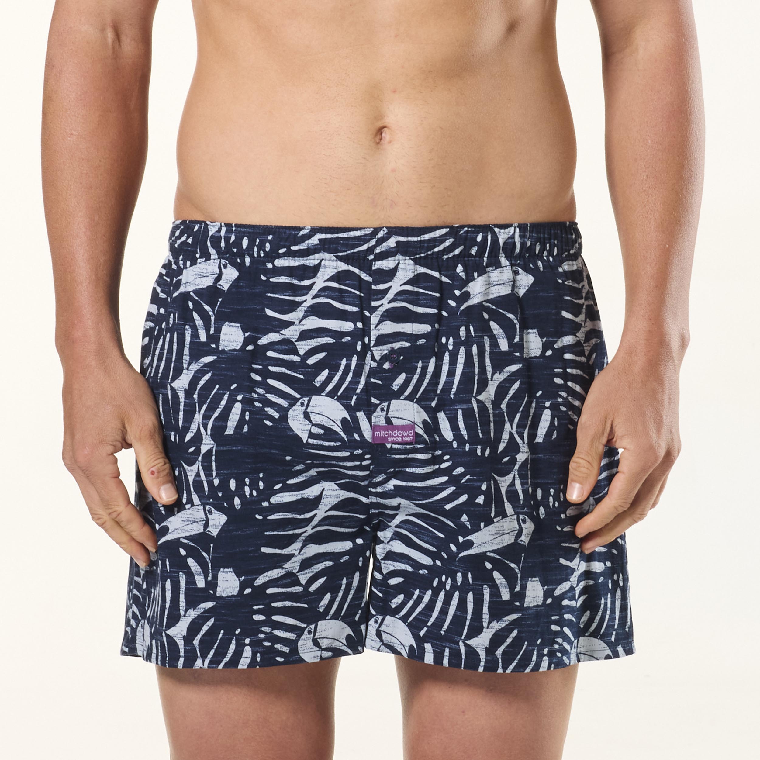 Men's Hidden Toucan Cotton Boxer Shorts - Navy - Image 1