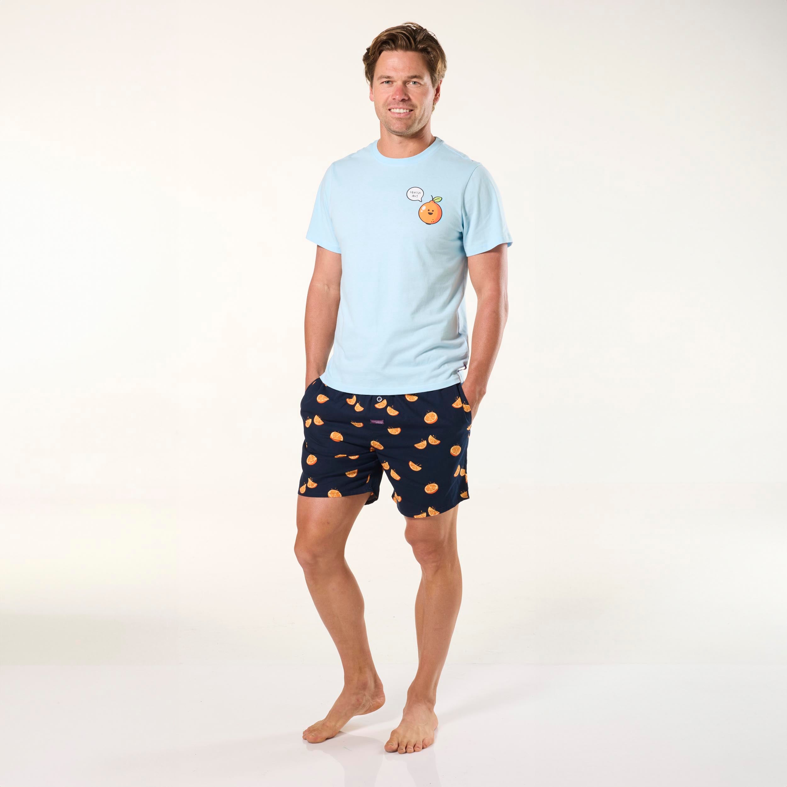 Men's Sliced Oranges Cotton Pyjama Set - Blue - Image 4