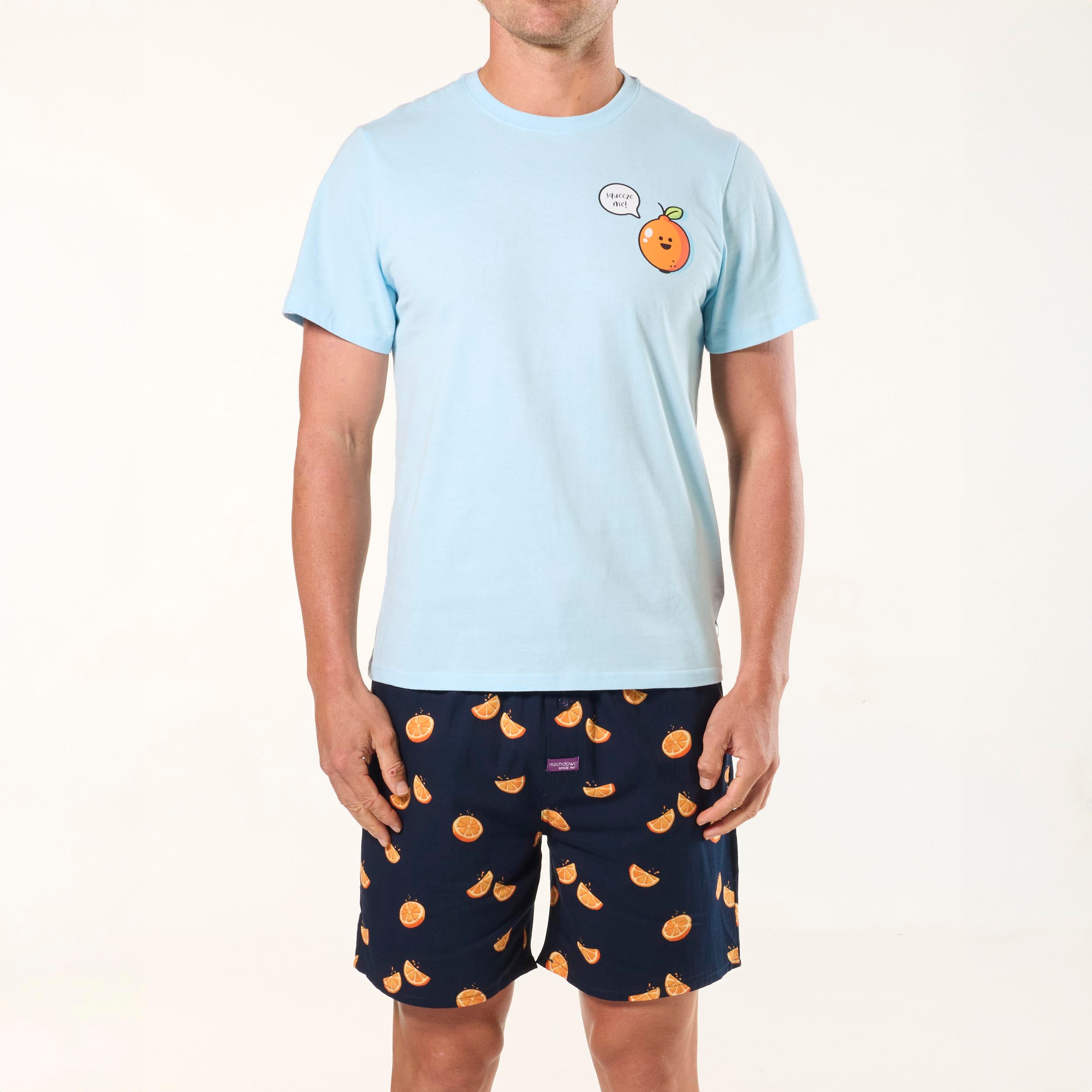 Men's Sliced Oranges Cotton Pyjama Set - Blue - Image 1