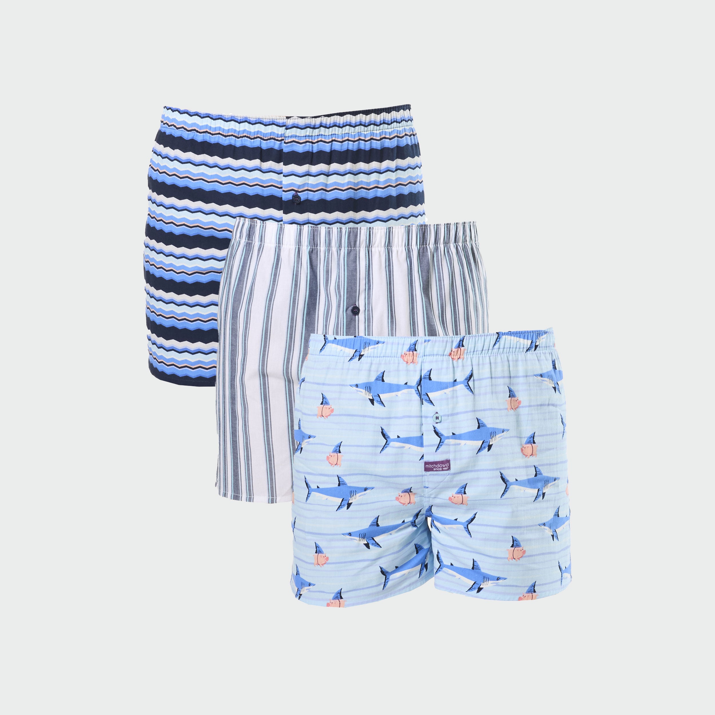 Men's Great White Pork Cotton Boxer 3 Pack - Blue - Image 1