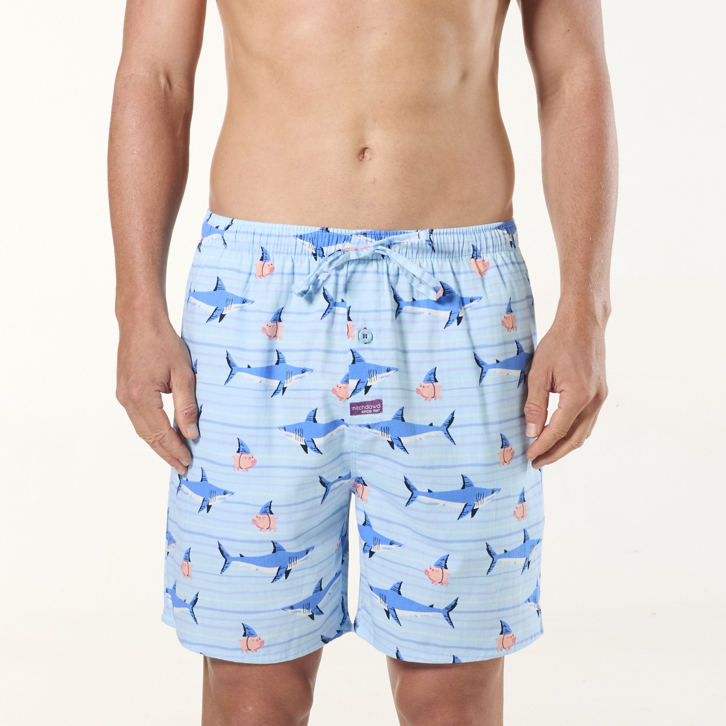 Men's Great White Pork Cotton Sleep Shorts - Blue - Image 1