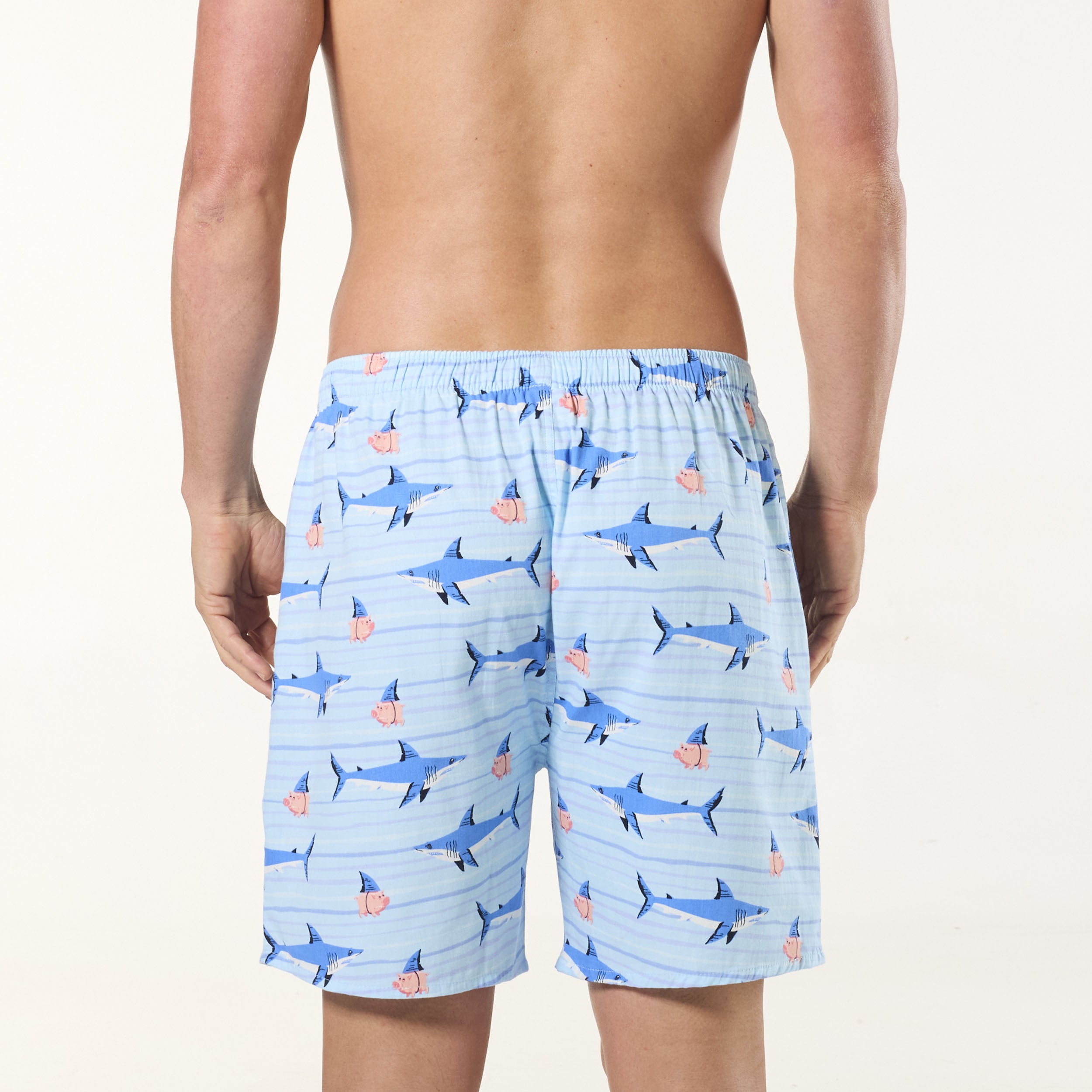 Men's Great White Pork Cotton Sleep Shorts - Blue - Image 3