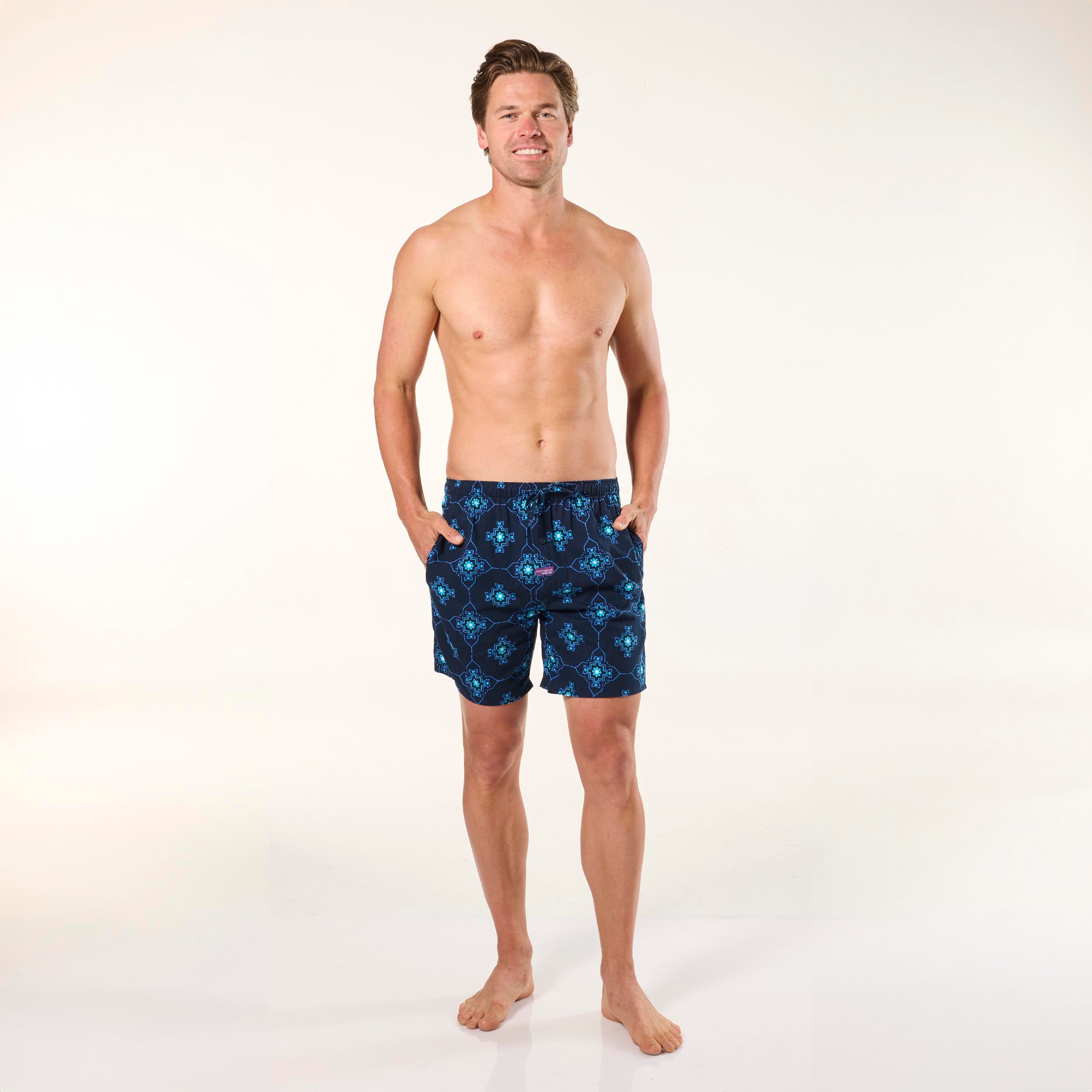 Men's Geo Tiles Cotton Sleep Shorts - Navy - Image 4