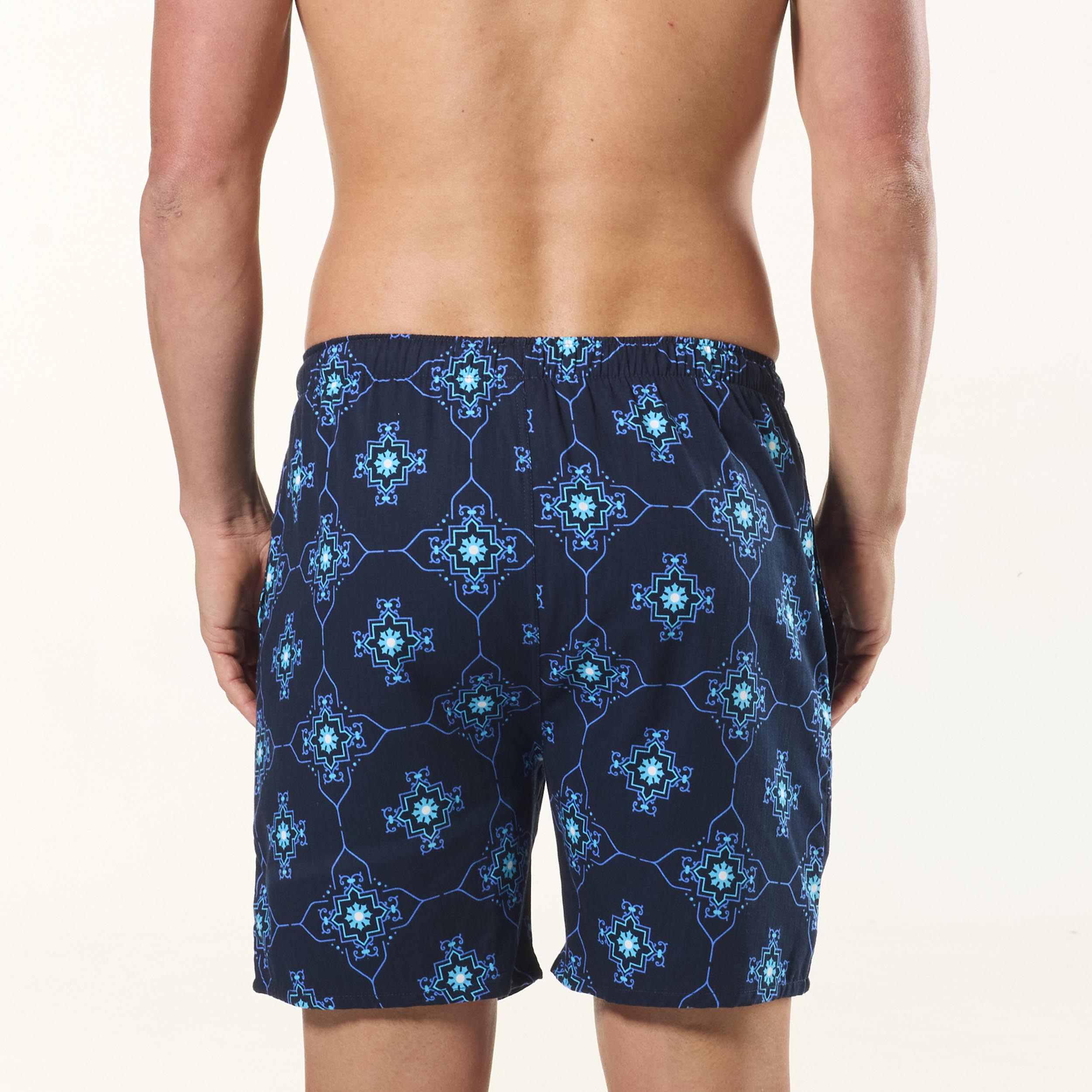 Men's Geo Tiles Cotton Sleep Shorts - Navy - Image 3