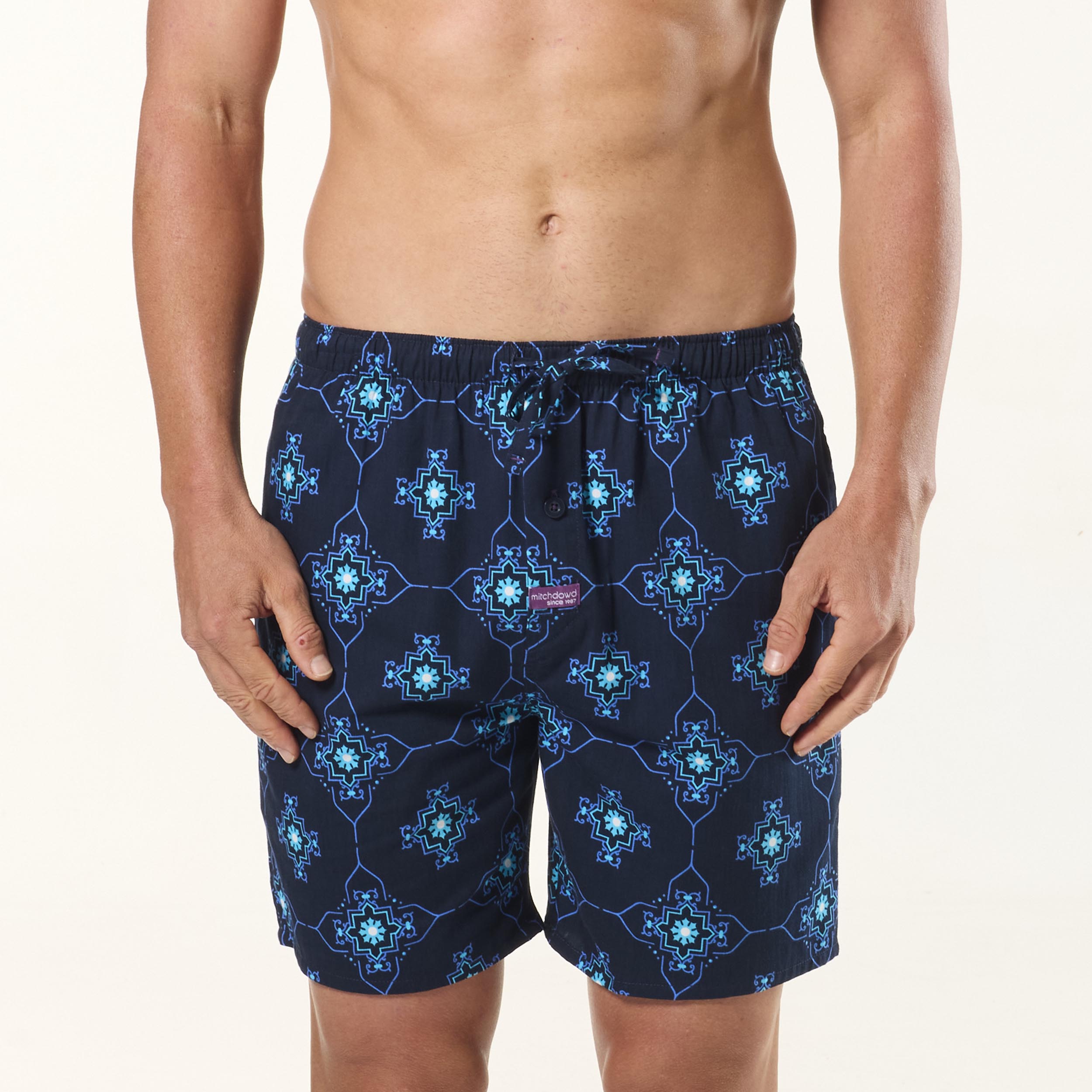 Men's Geo Tiles Cotton Sleep Shorts - Navy - Image 1