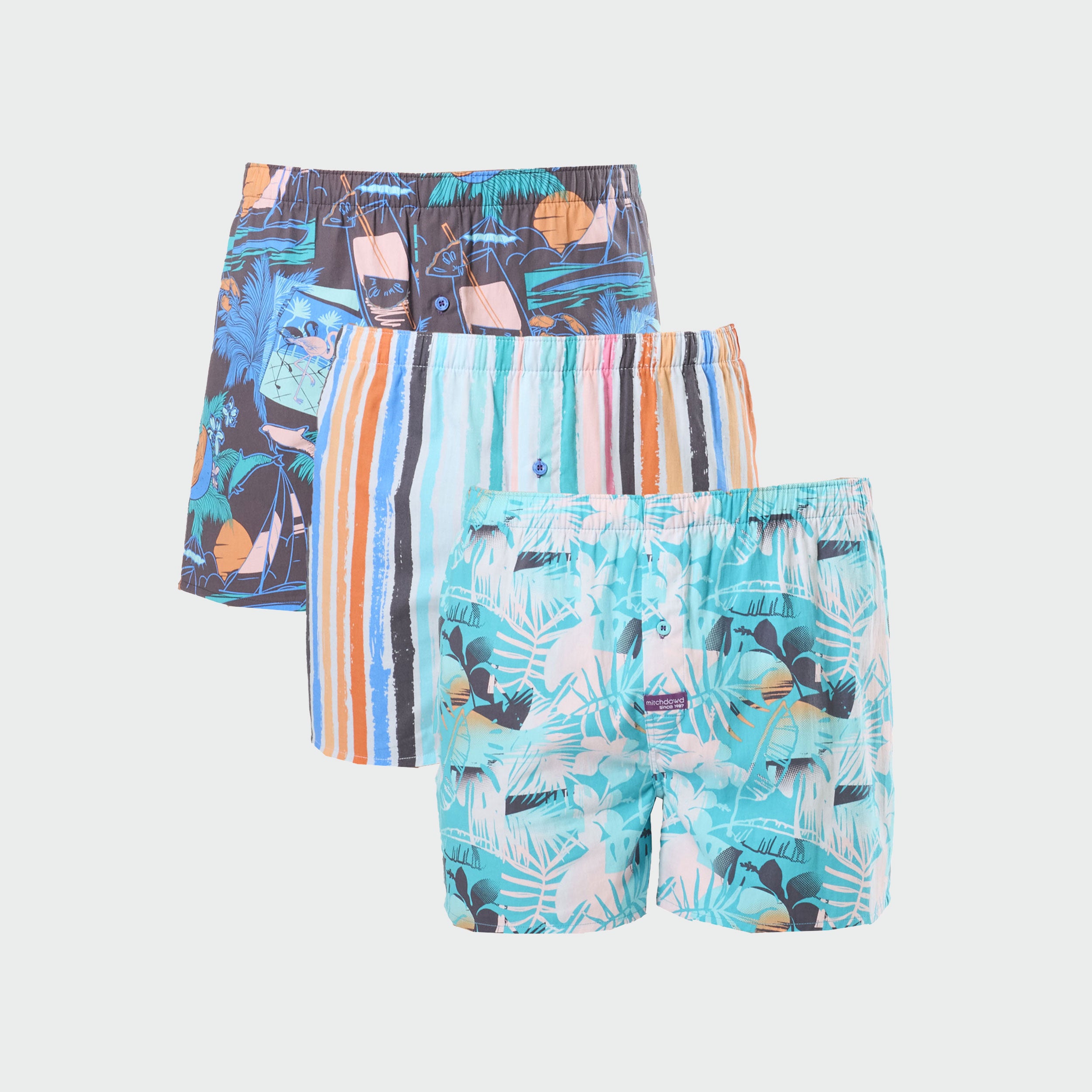 Men's Miami Cocktail Cotton Boxer 3 Pack - Blue - Image 1