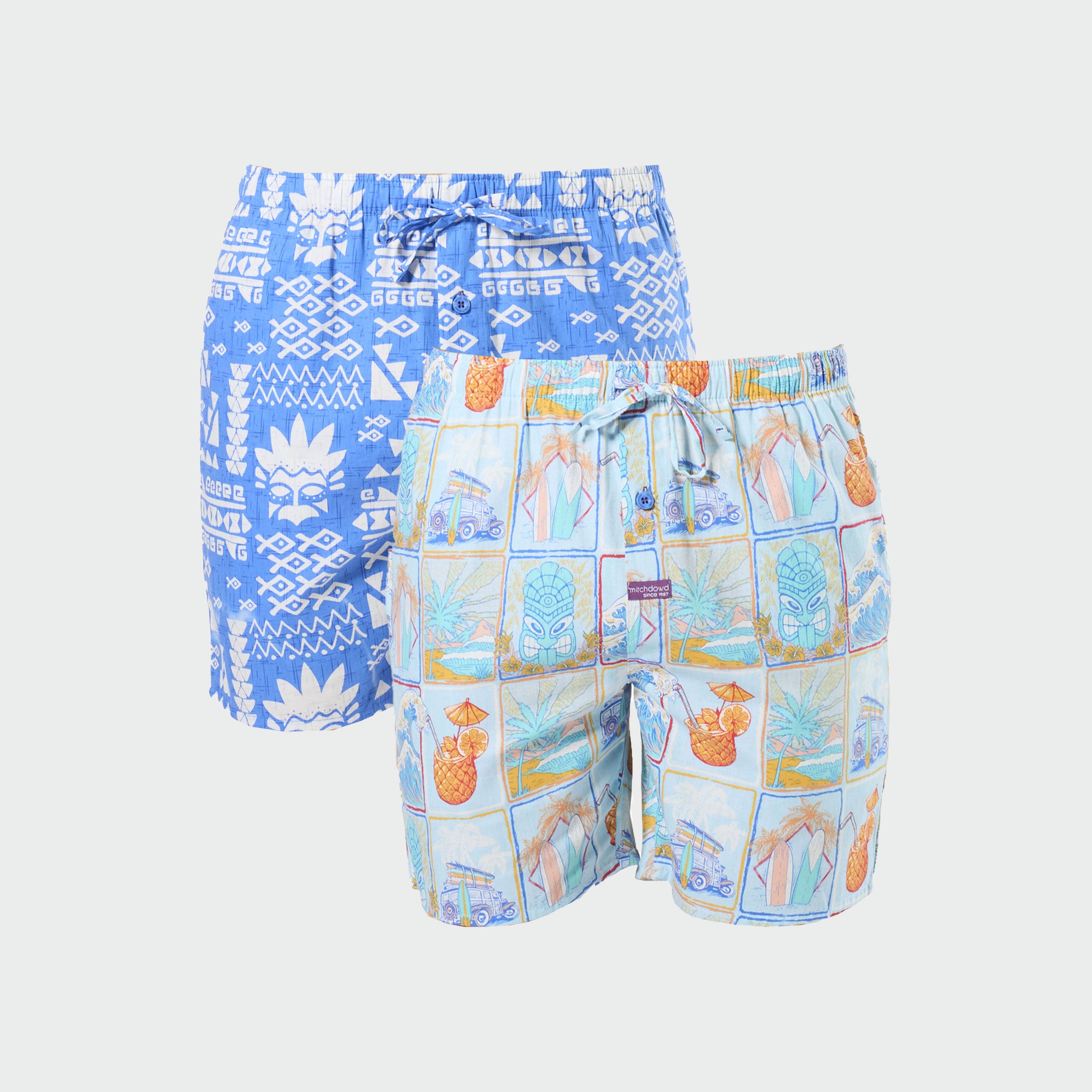 Men's Kahuna Wave Cotton Sleep Shorts 2 Pack - Blue - Image 1