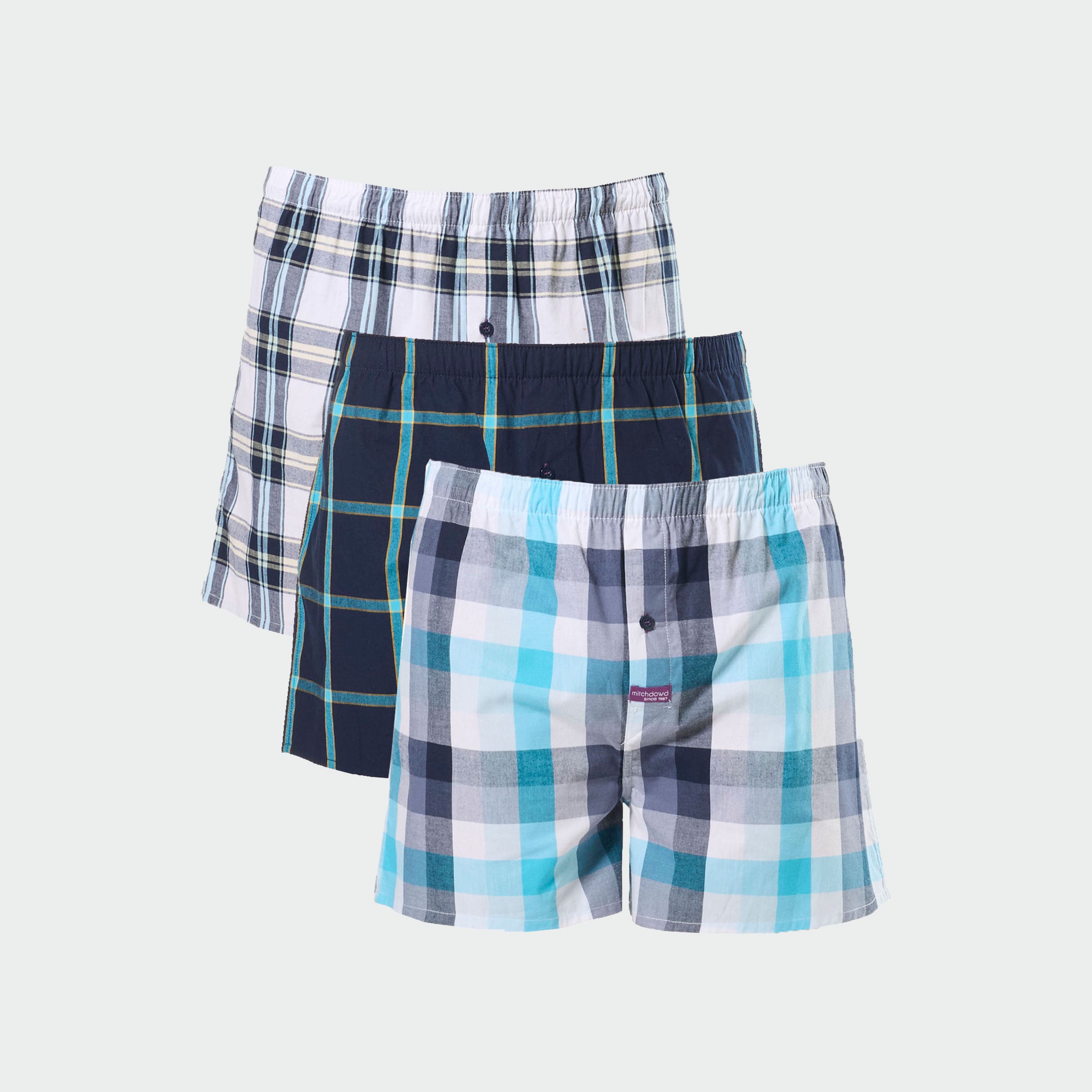 Men's Resort Check Cotton Boxer Short 3 Pack - Blue - Image 1