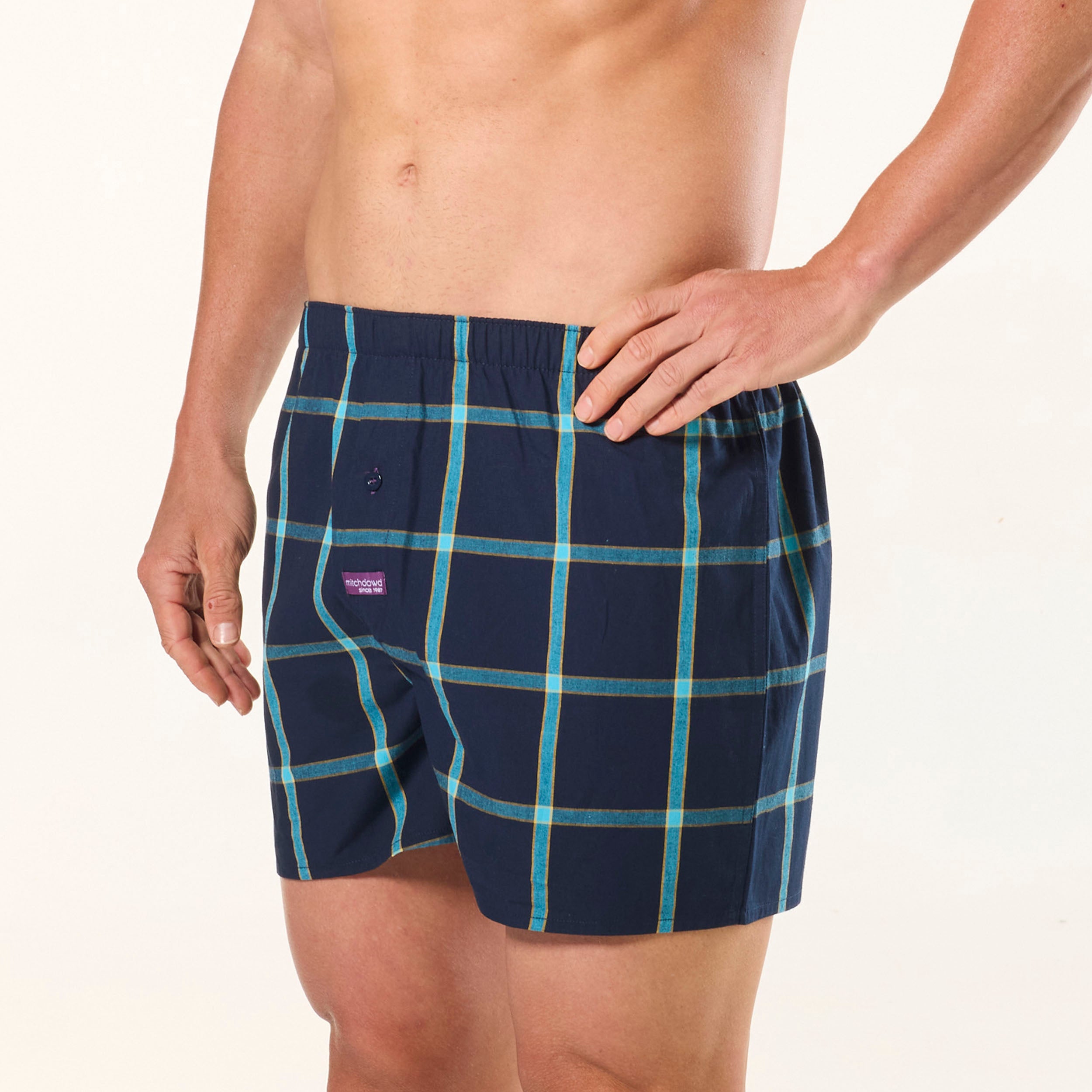 Men's Resort Check Cotton Boxer Short 3 Pack - Blue - Image 3