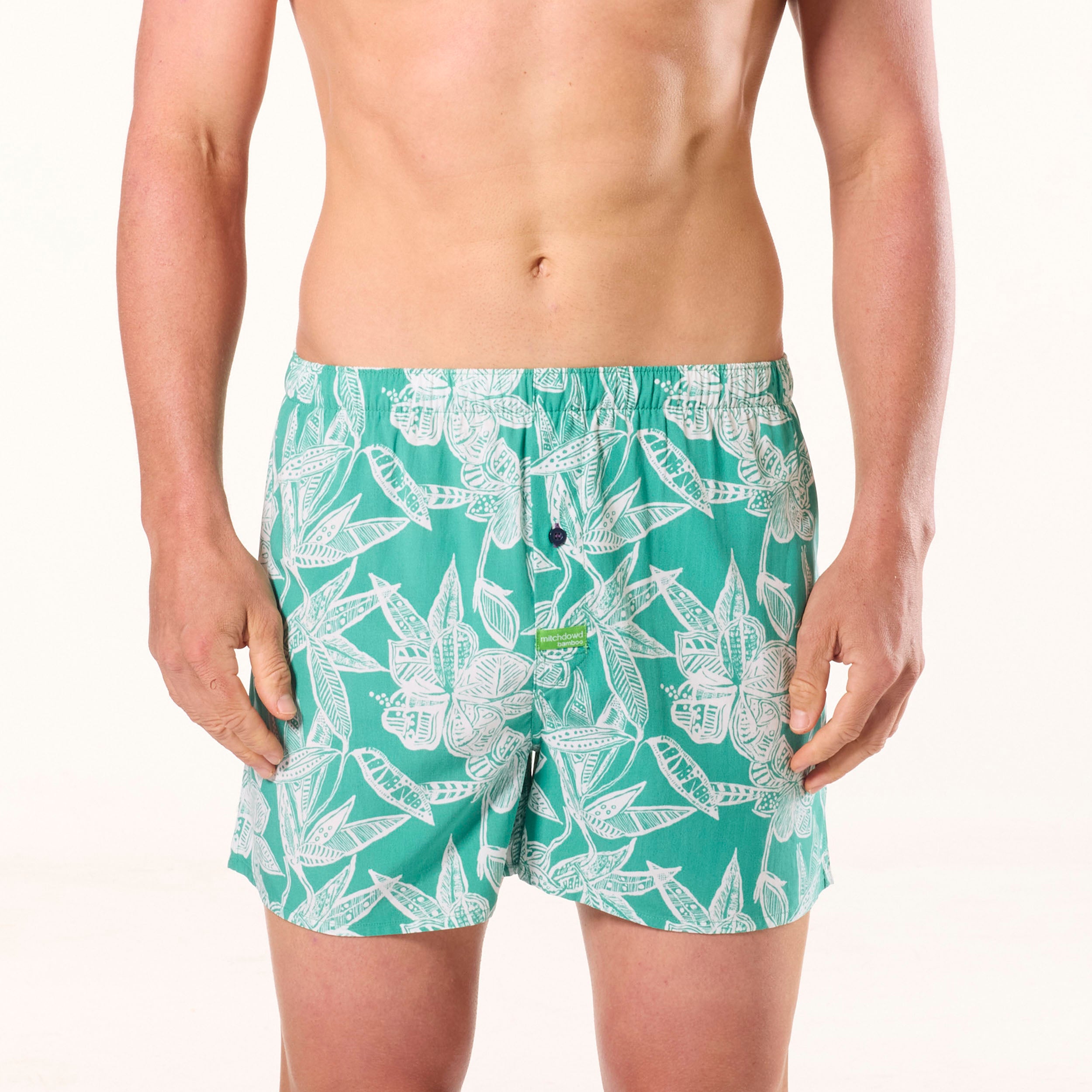 Men's Maui Blossoms Bamboo Boxer Shorts - Green - Image 1