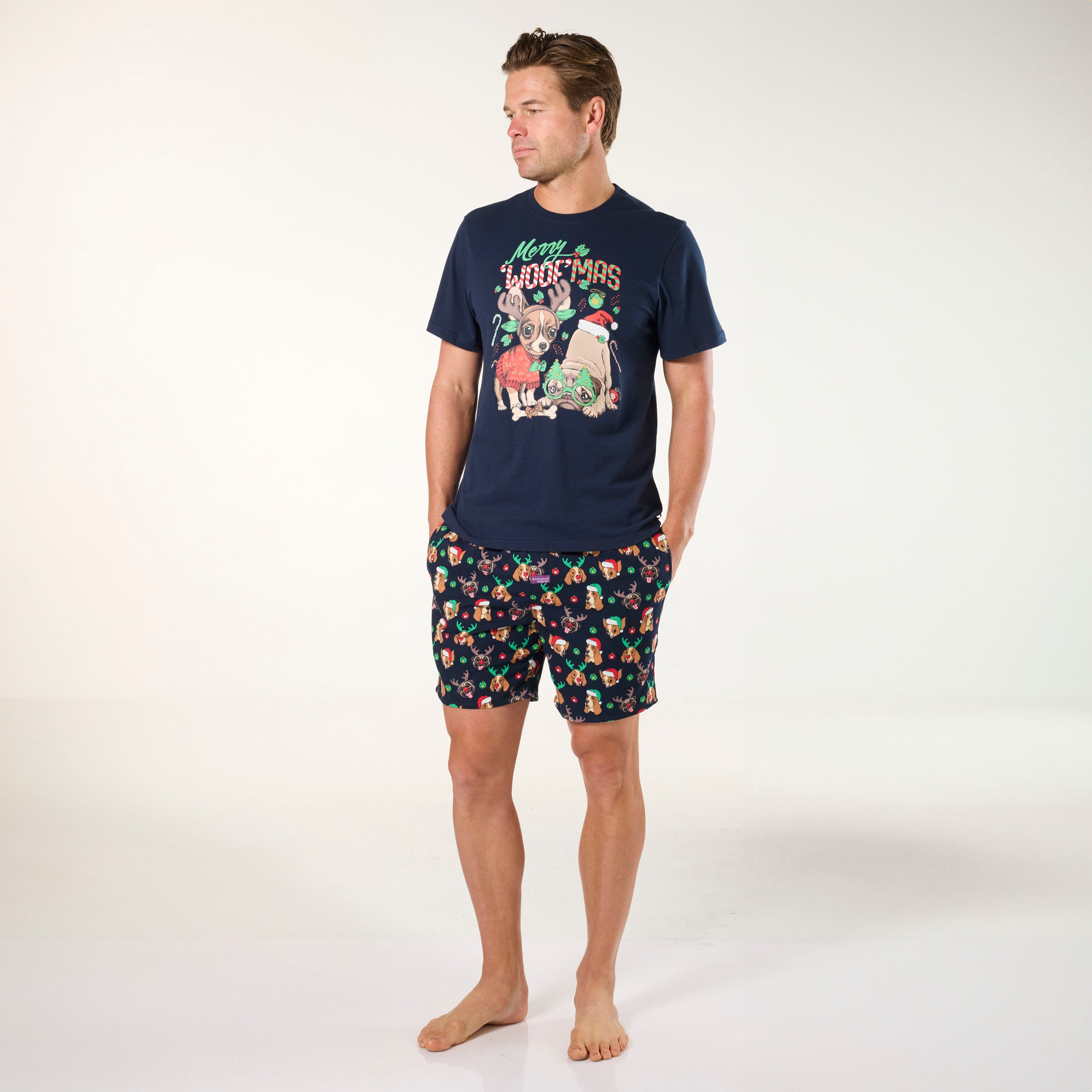 Men's Merry Woofmas Cotton Sleep Set - Navy - Image 4