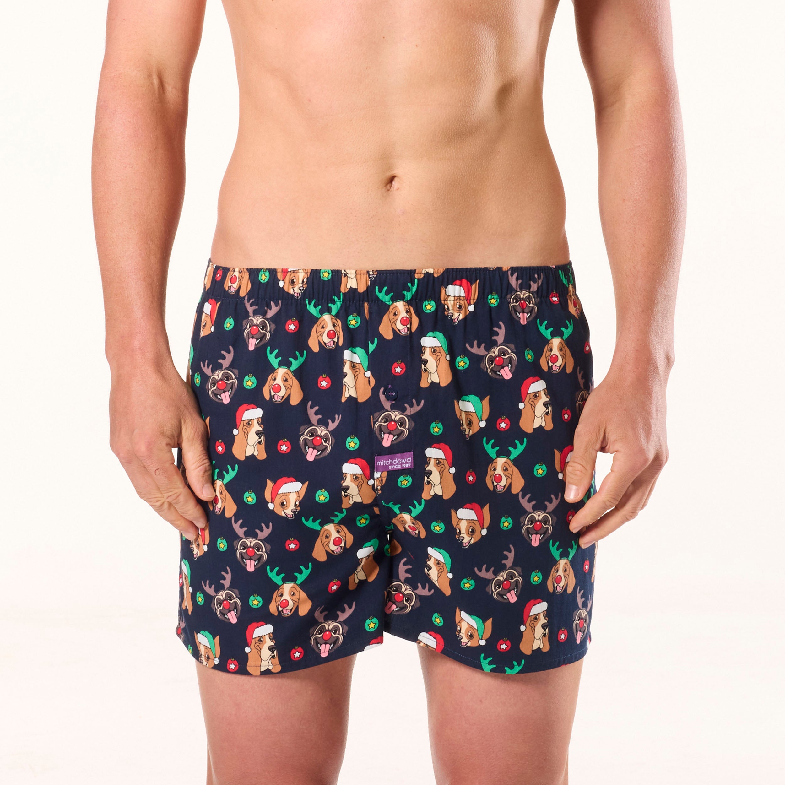 Men's Woofmas Cotton Boxer Shorts - Navy - Image 1