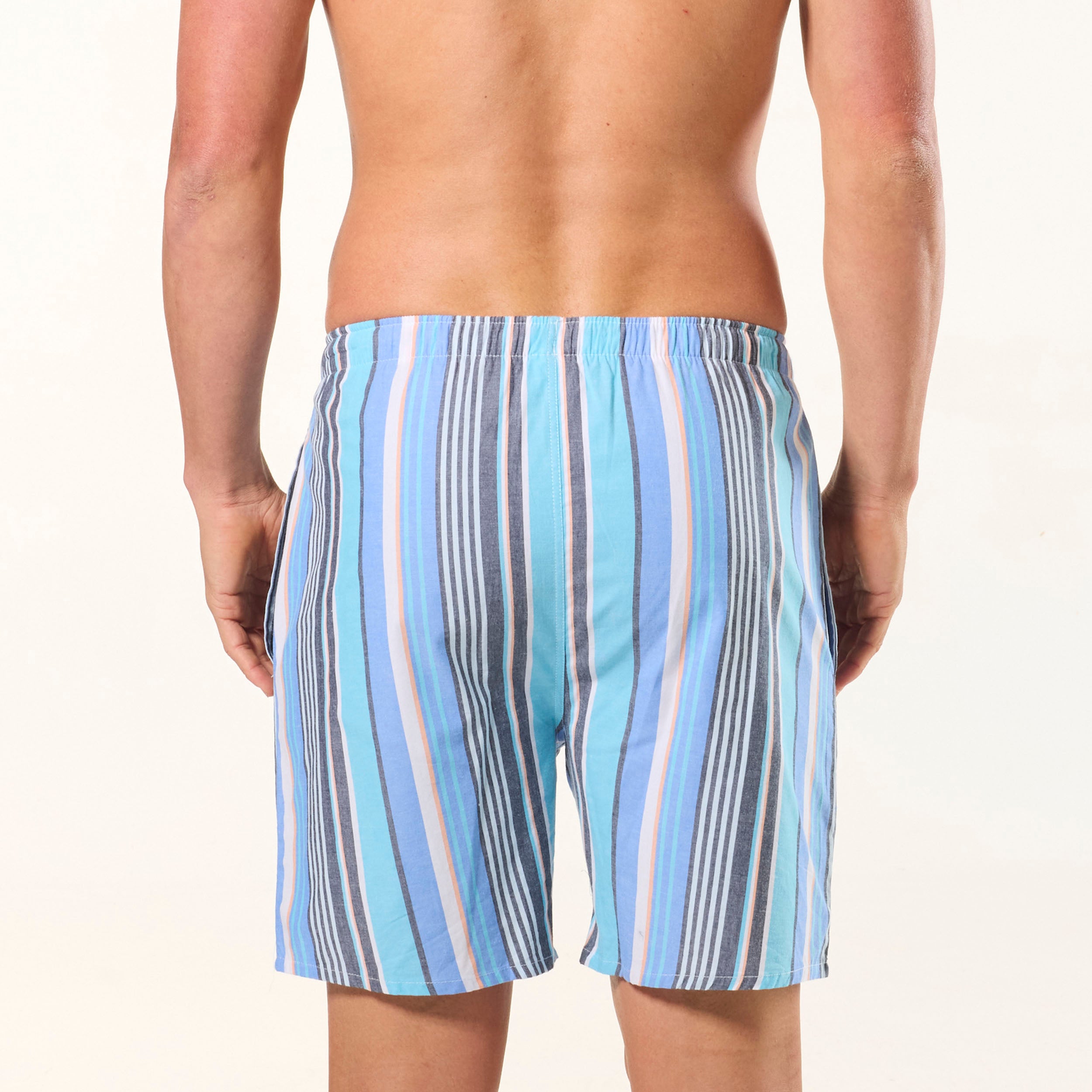 Men's Park Stripe Cotton Sleep Shorts - Blue - Image 3