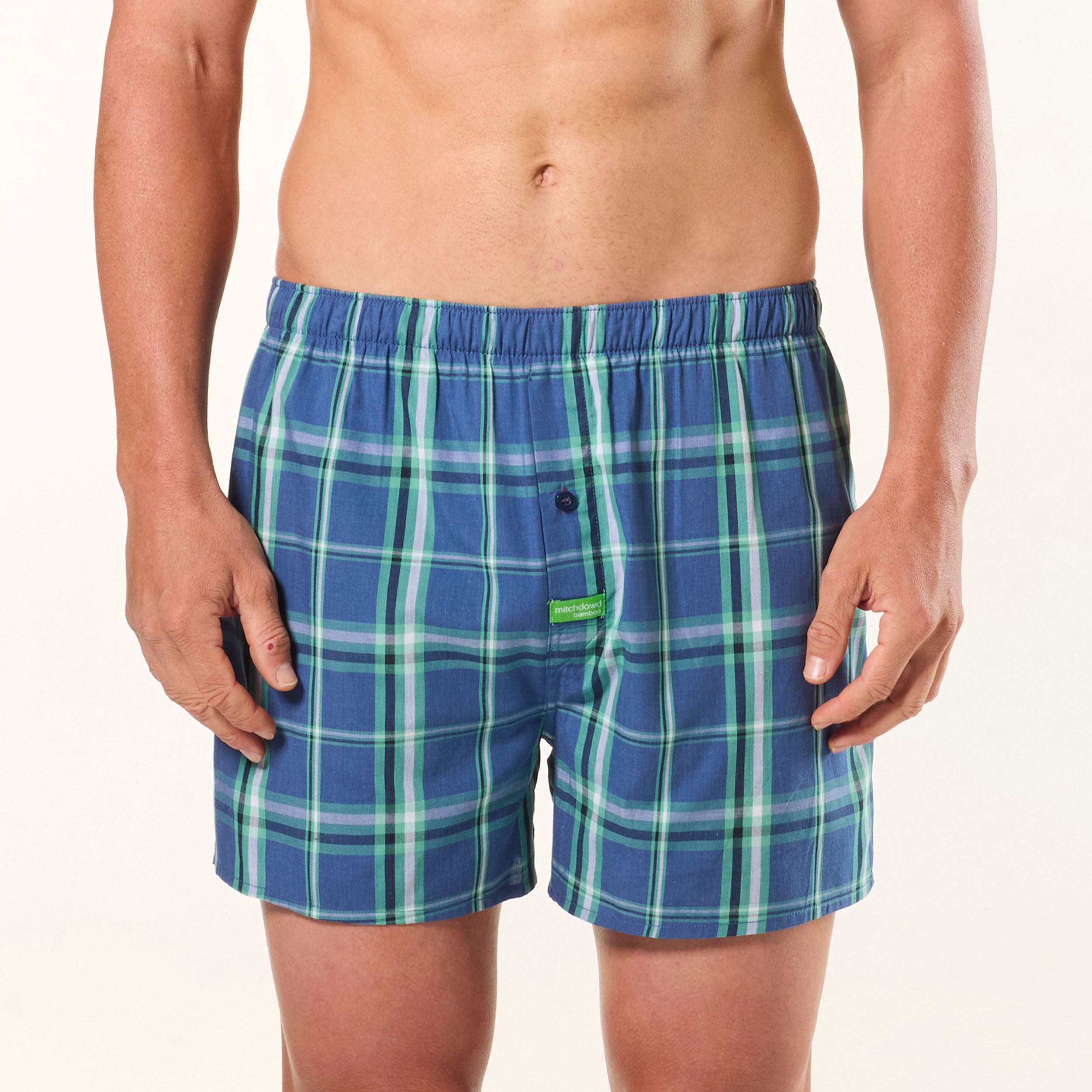 Men's Windsor Check Bamboo Boxer Shorts - Navy - Image 1