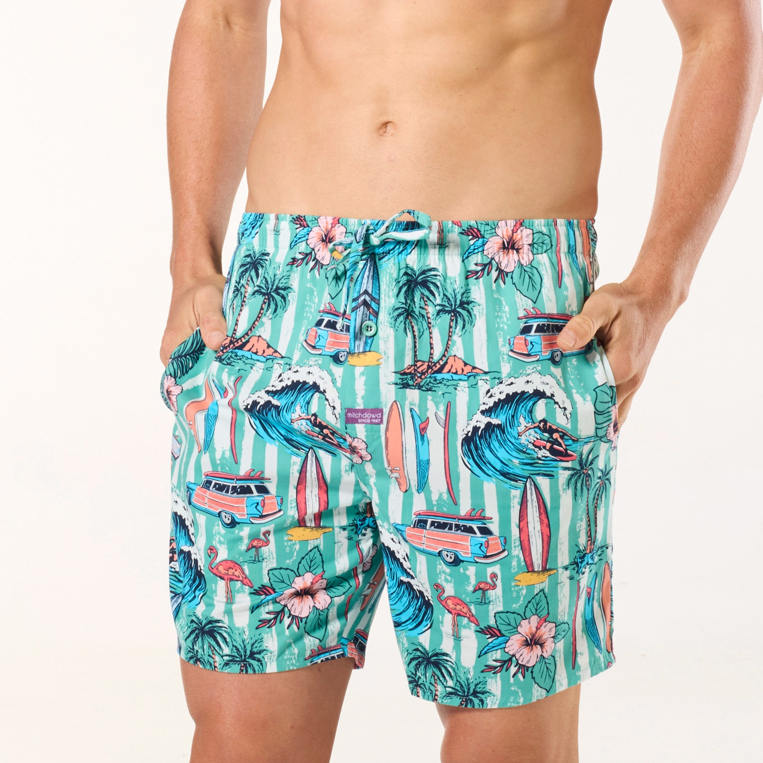 Men's Surfin' Palms Cotton Sleep Shorts 2 Pack - Green - Image 5