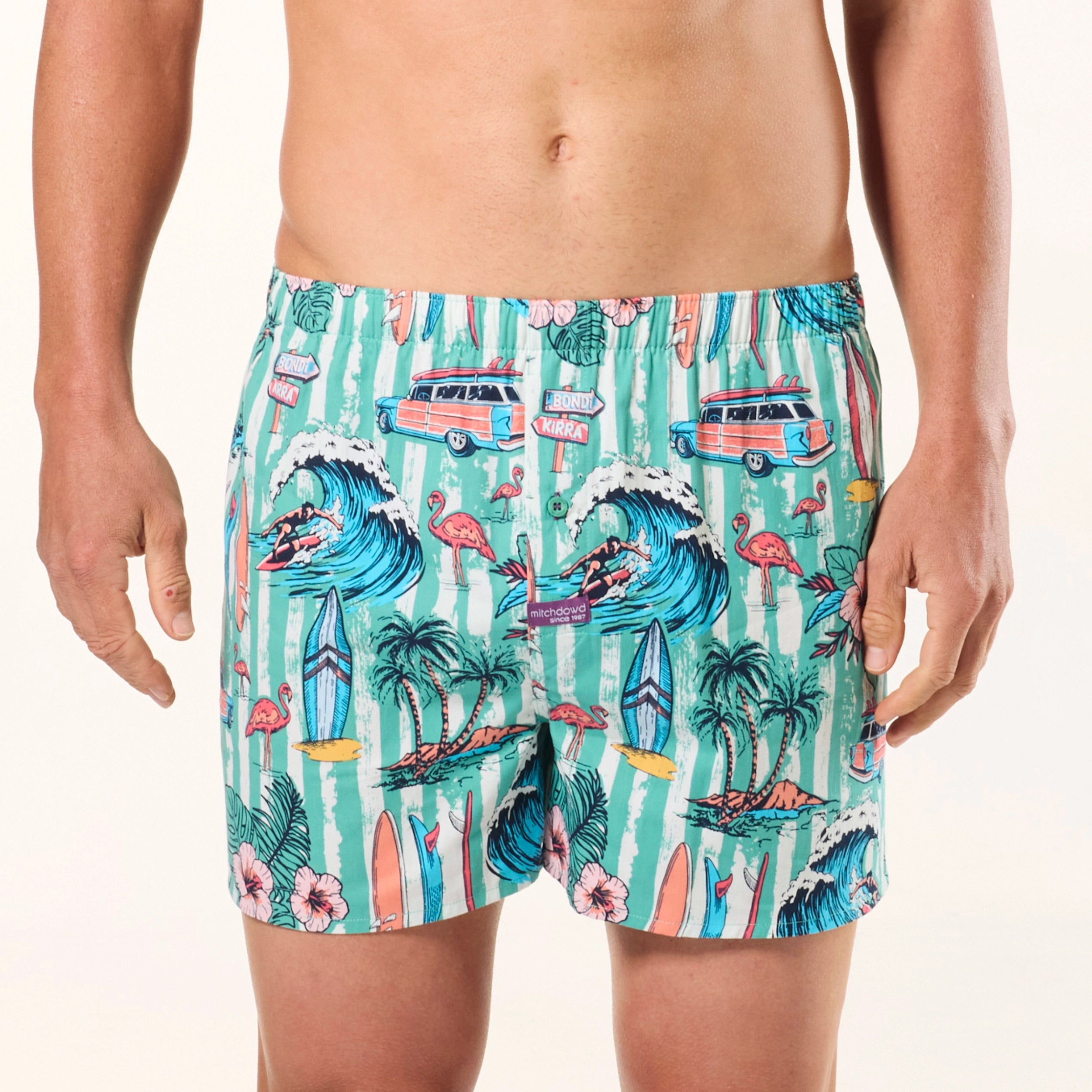 Men's Surfin' Palms Cotton Boxer Short 3 Pack - Green - Image 2