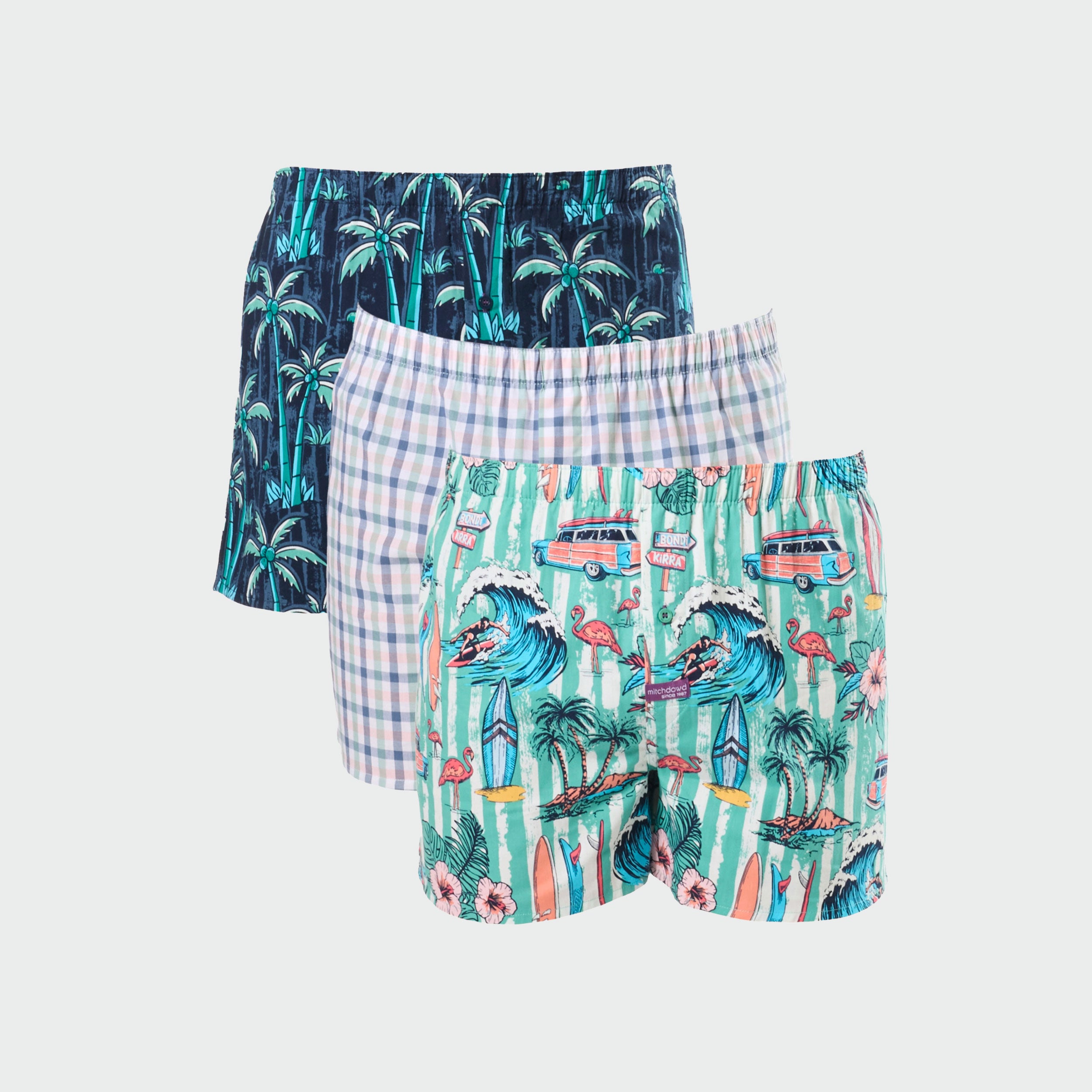 Men's Surfin' Palms Cotton Boxer Short 3 Pack - Green - Image 1