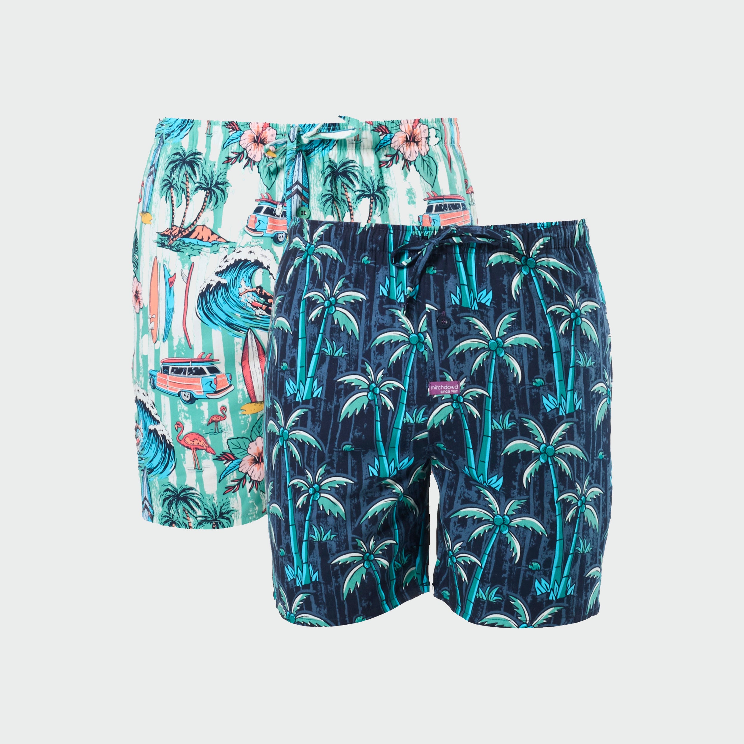 Men's Surfin' Palms Cotton Sleep Shorts 2 Pack - Green - Image 1