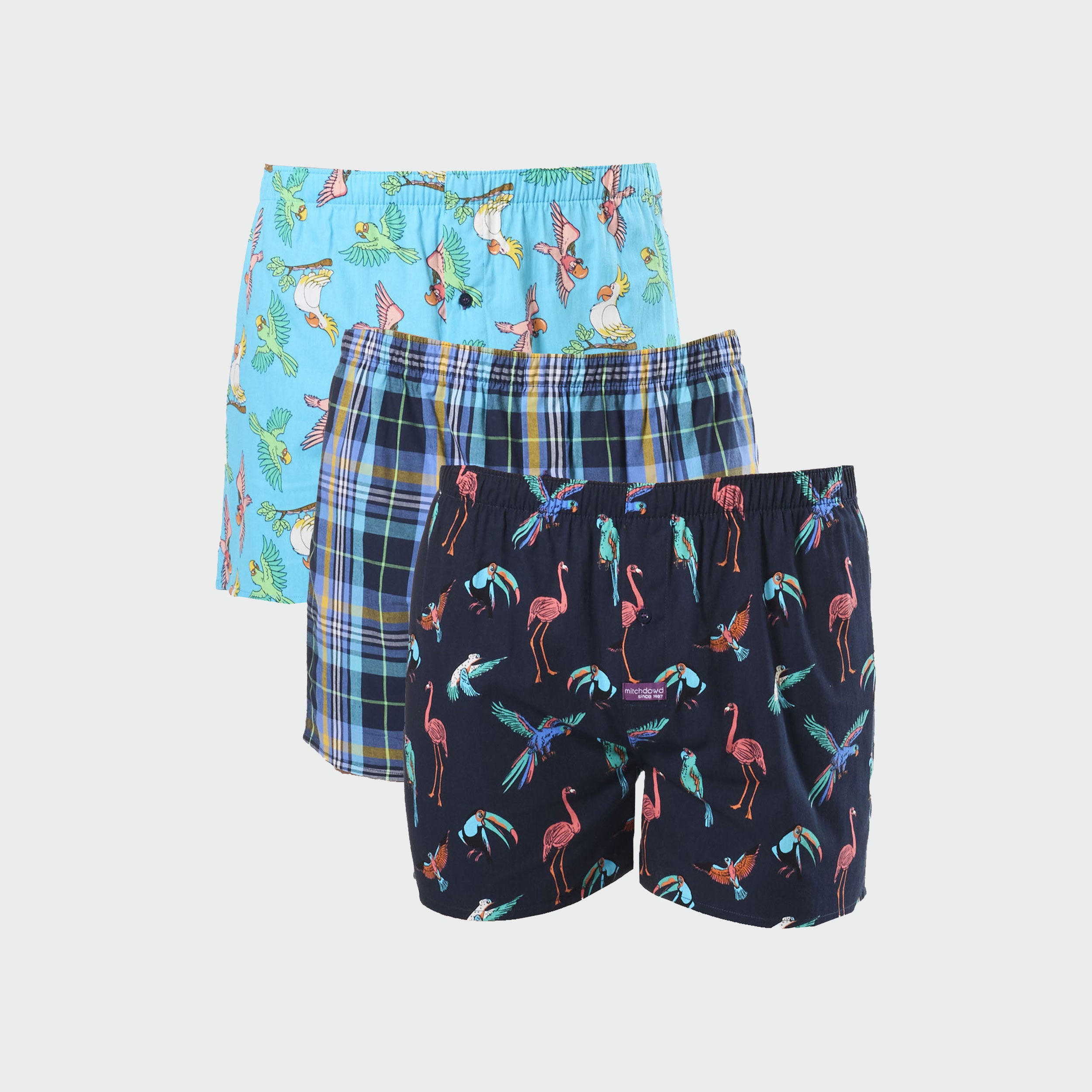 Men's Swooping Birds Cotton Boxer Short 3 Pack - Blue - Image 1