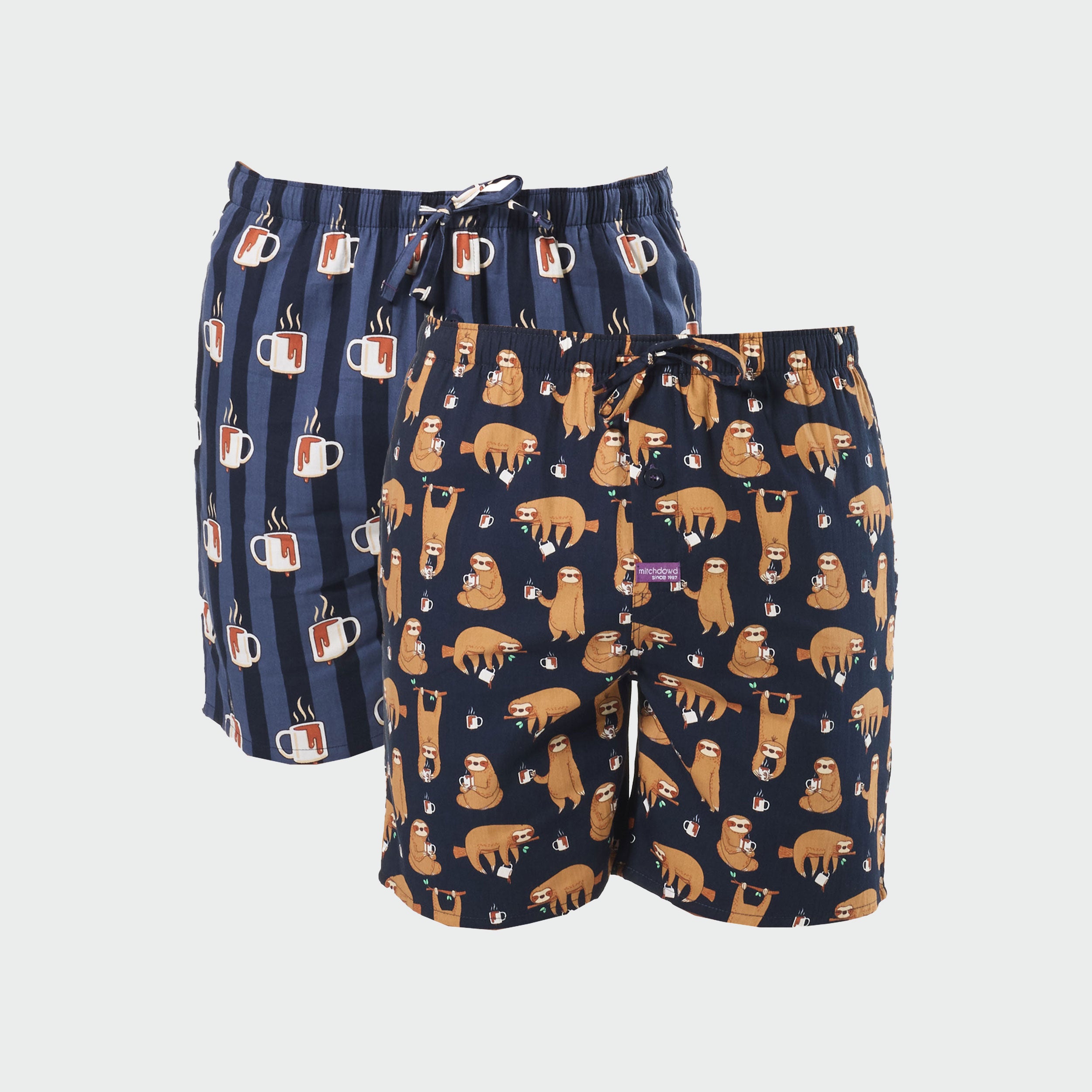 Men's Hangin' Sloths Cotton Sleep Shorts 2 Pack - Navy - Image 1