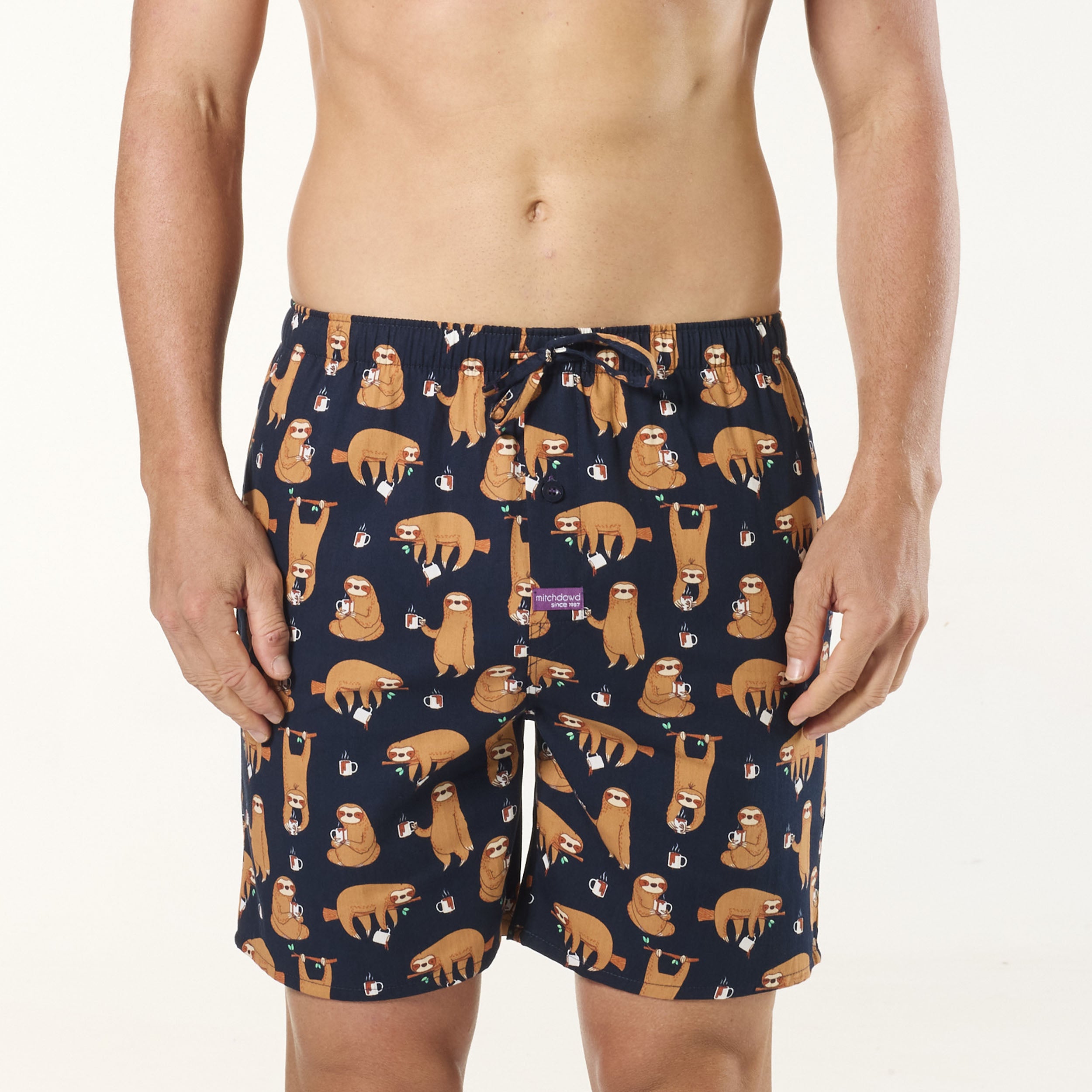 Men's Hangin' Sloths Cotton Sleep Shorts 2 Pack - Navy - Image 2