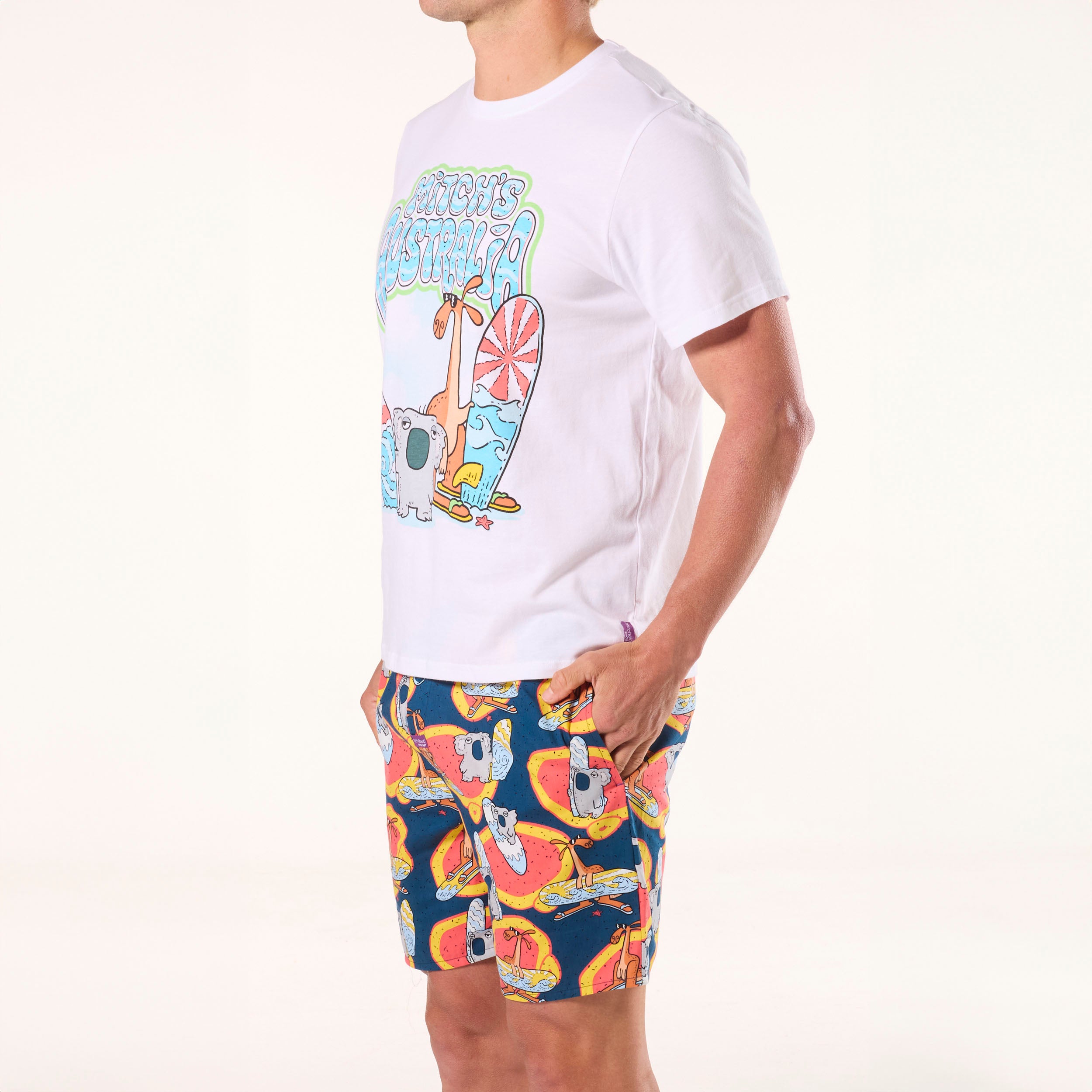 Men's Surfin' Koala & Roo Cotton Pyjama Set - White - Image 2