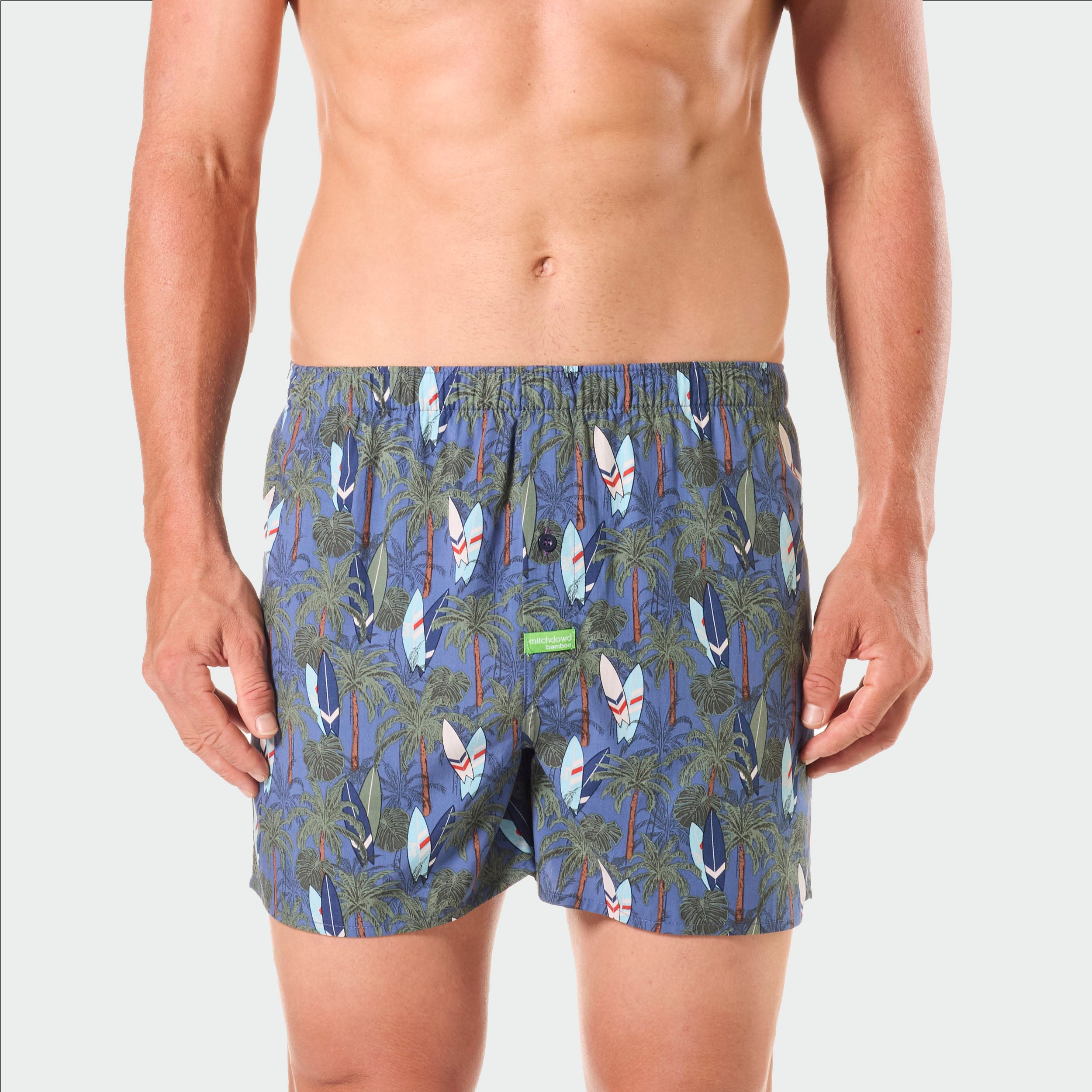 Mens Palm Boards Bamboo Boxer Shorts - Denim - Image 1