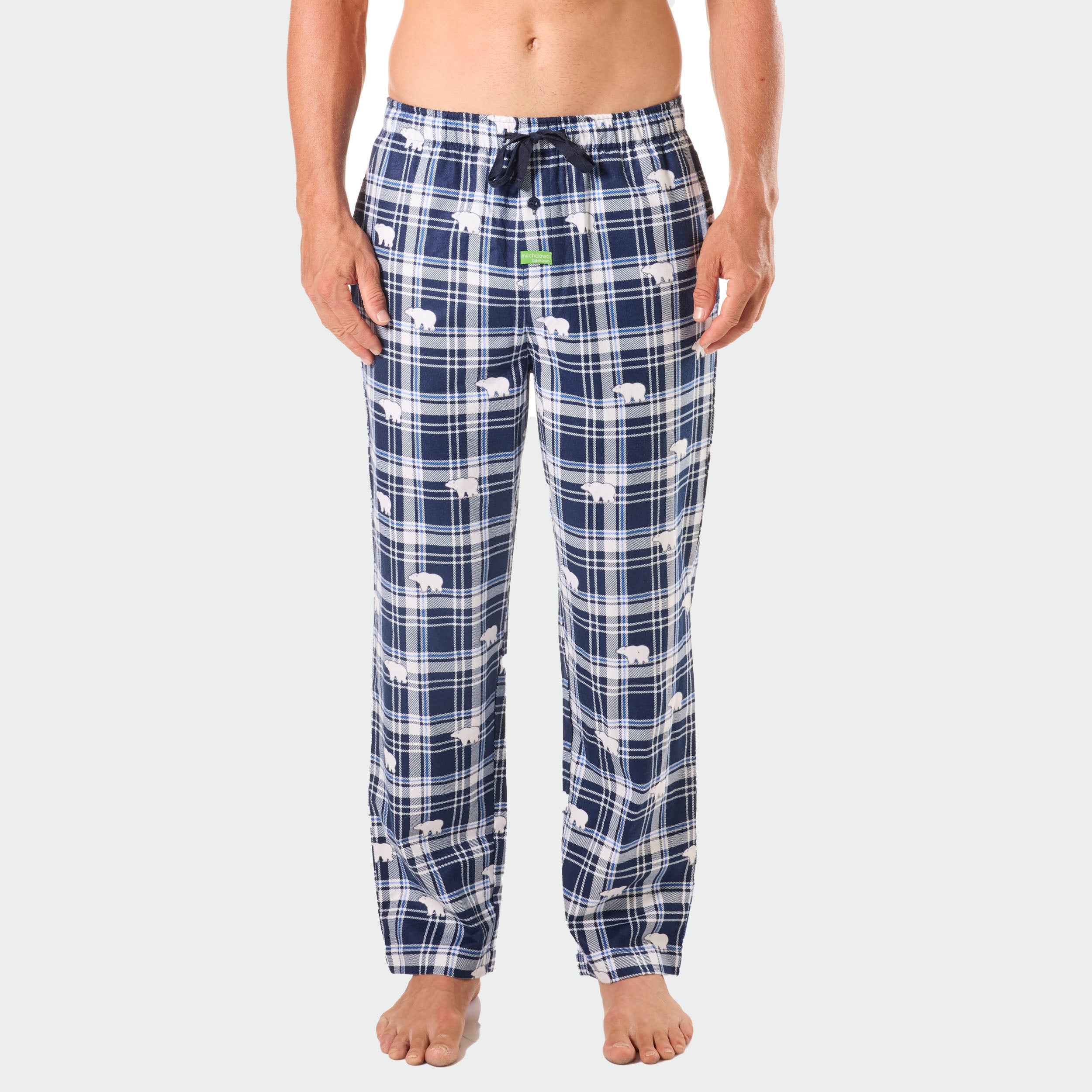 Mens Polar Bear Check Bamboo Flannel Sleep Pant - Navy - Image 1