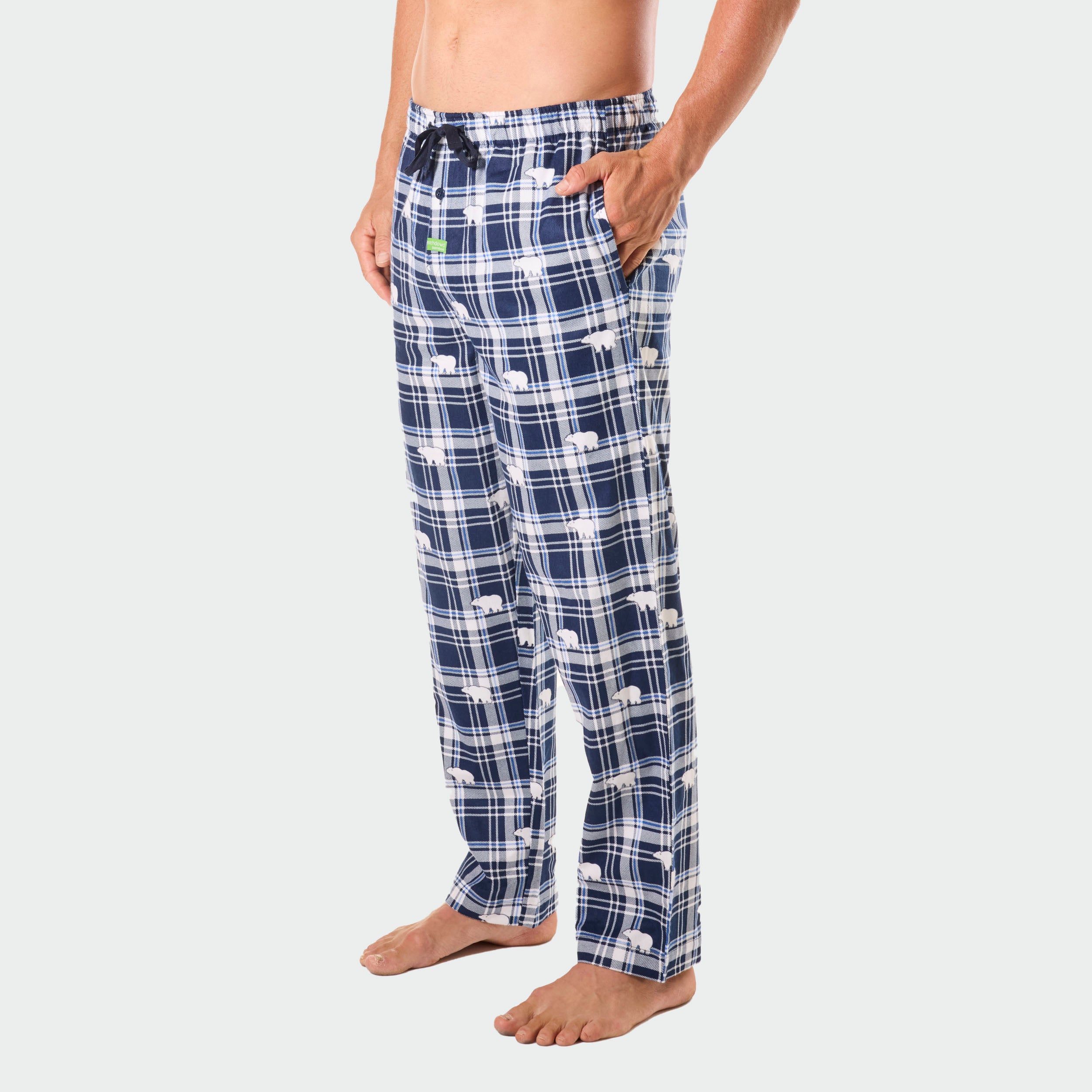 Mens Polar Bear Check Bamboo Flannel Sleep Pant - Navy - Image 2