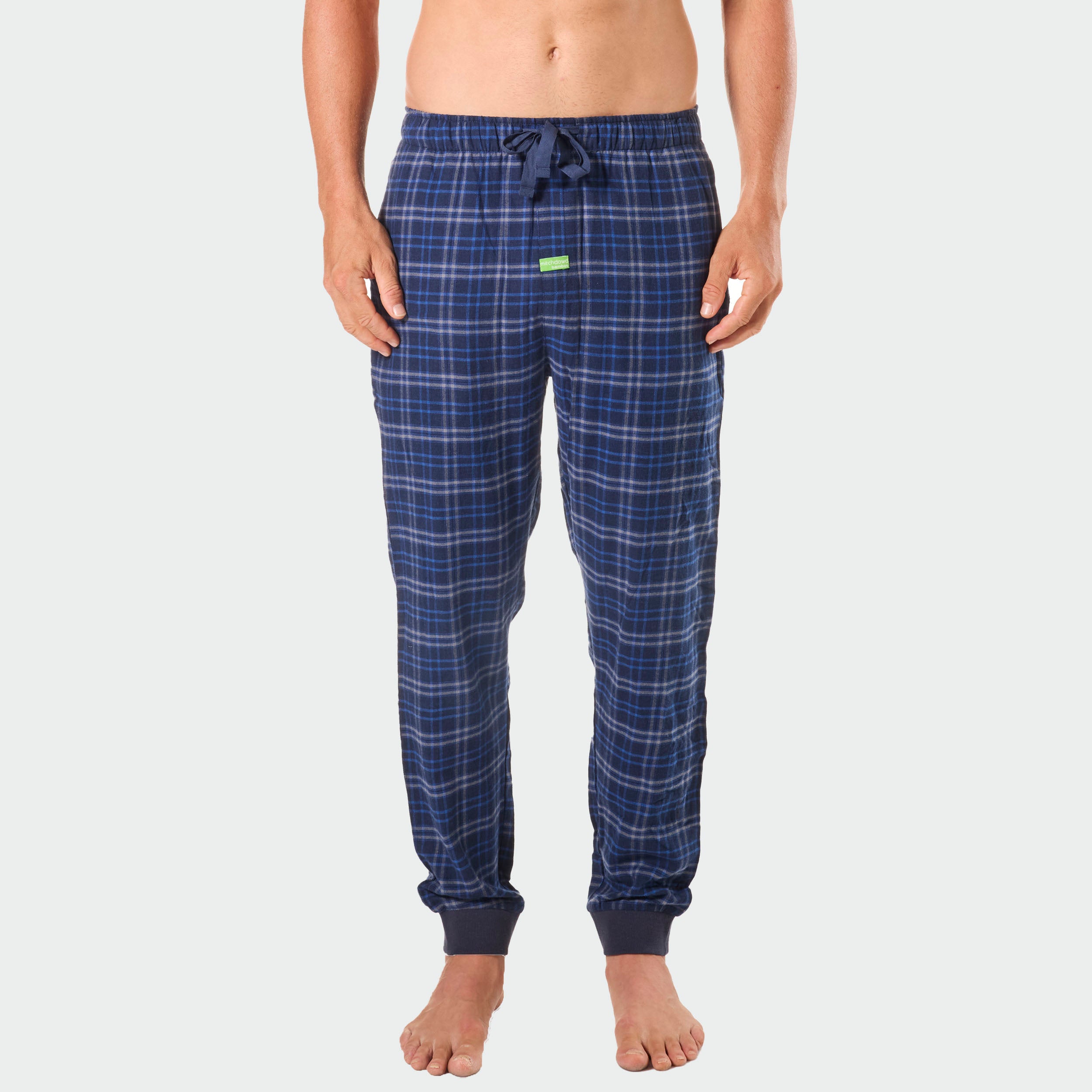 Mens Ocean Blue Bamboo Flannel Slim Leg Sleep Pants - Navy - Image 1