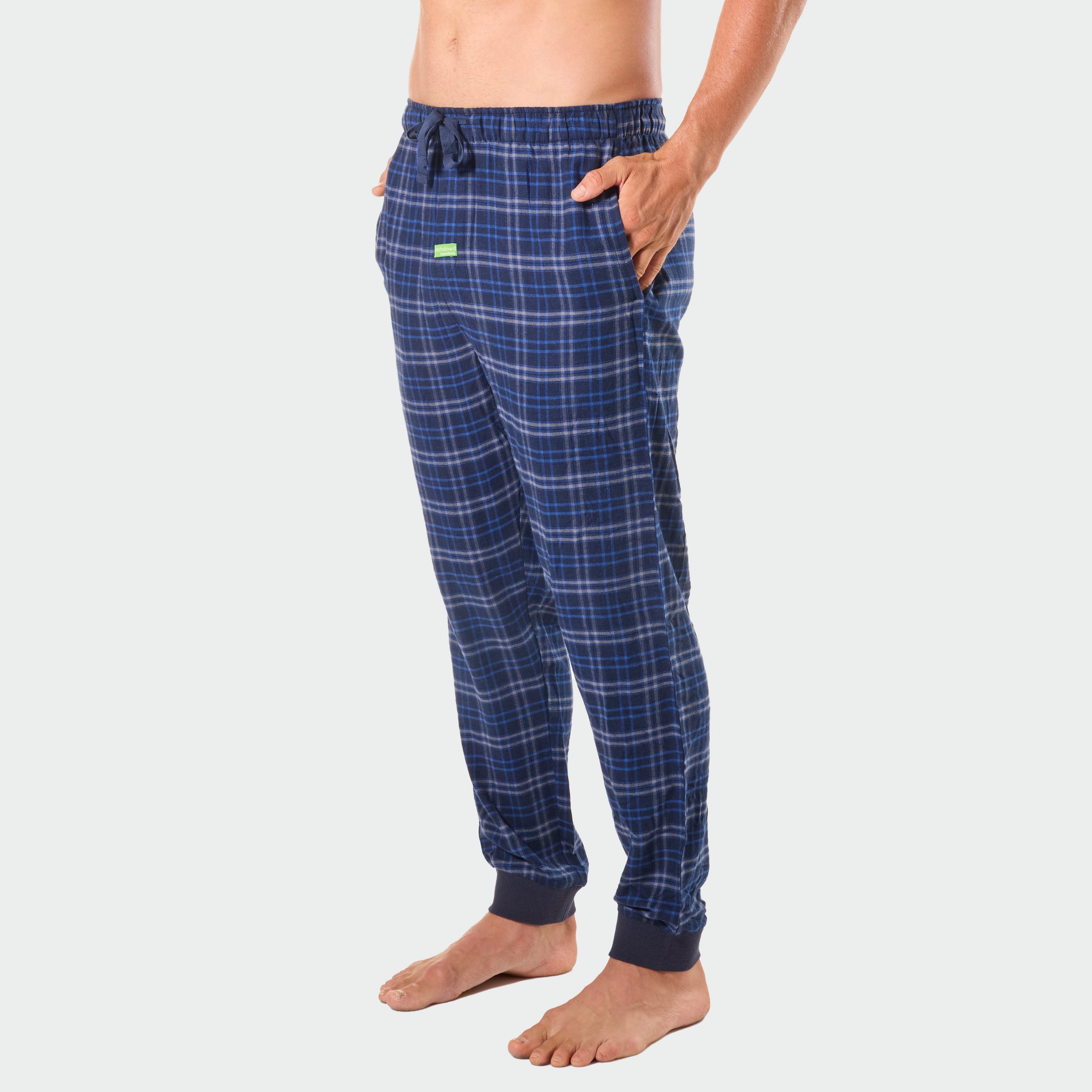 Mens Ocean Blue Bamboo Flannel Slim Leg Sleep Pants - Navy