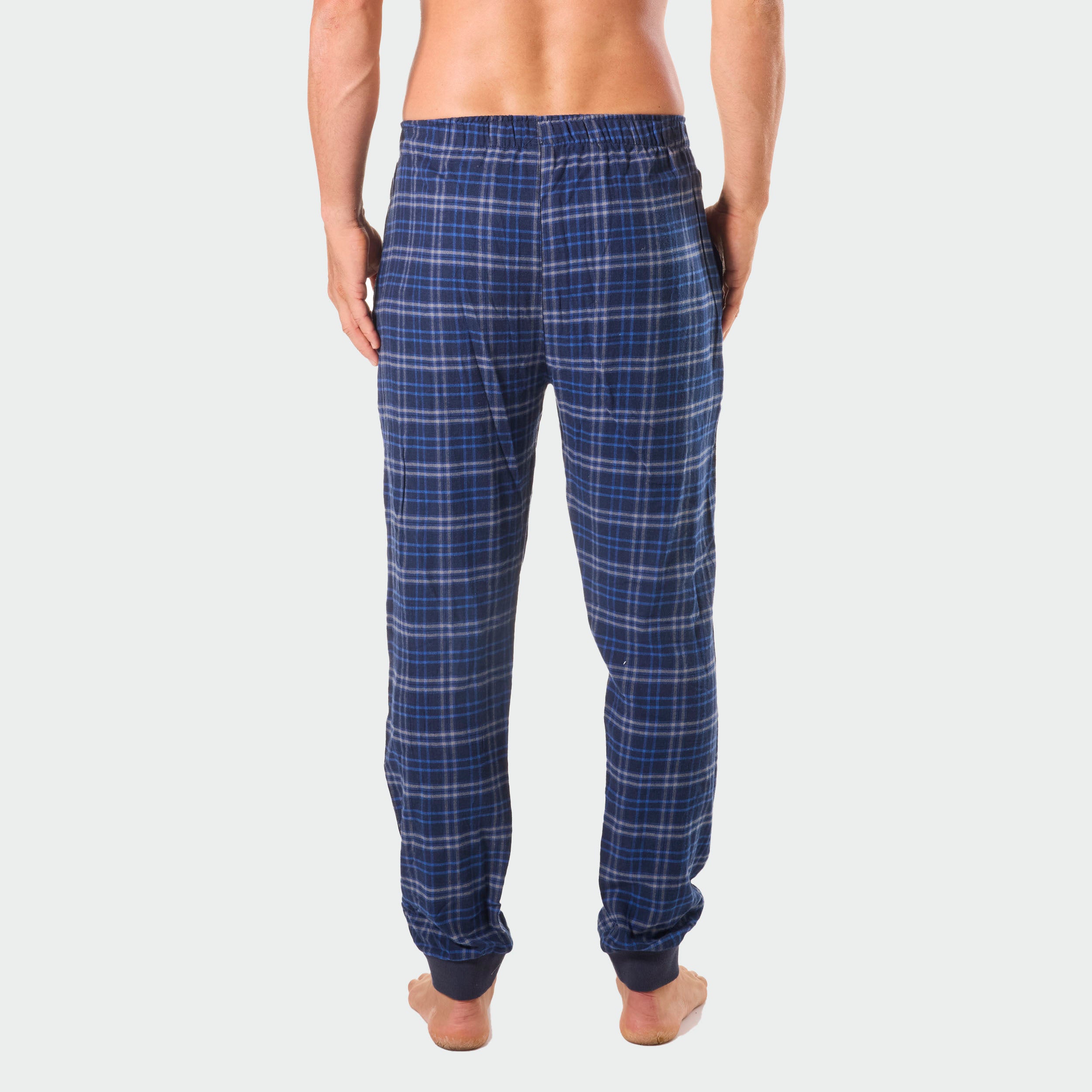 Mens Ocean Blue Bamboo Flannel Slim Leg Sleep Pants - Navy