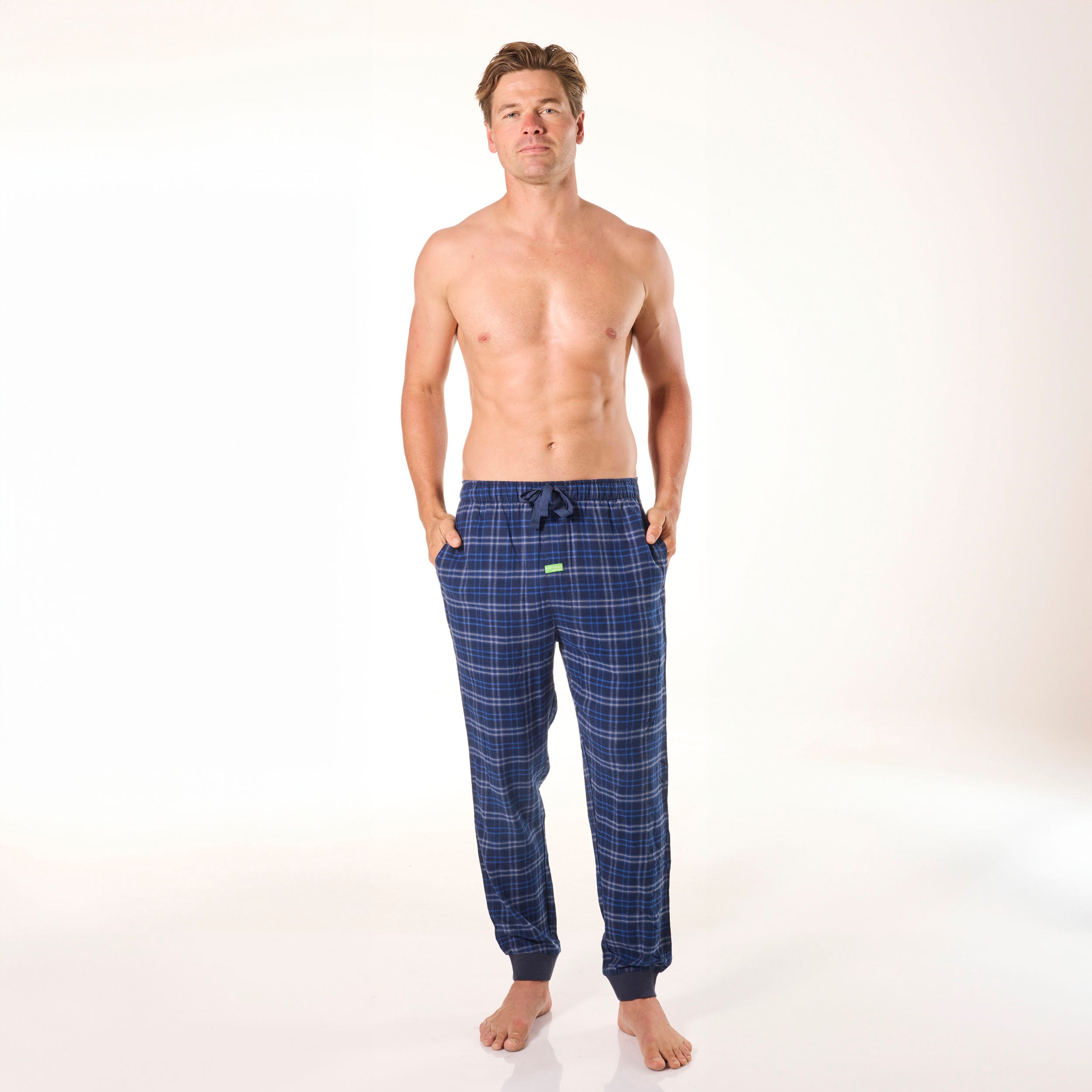 Mens Ocean Blue Bamboo Flannel Slim Leg Sleep Pants - Navy