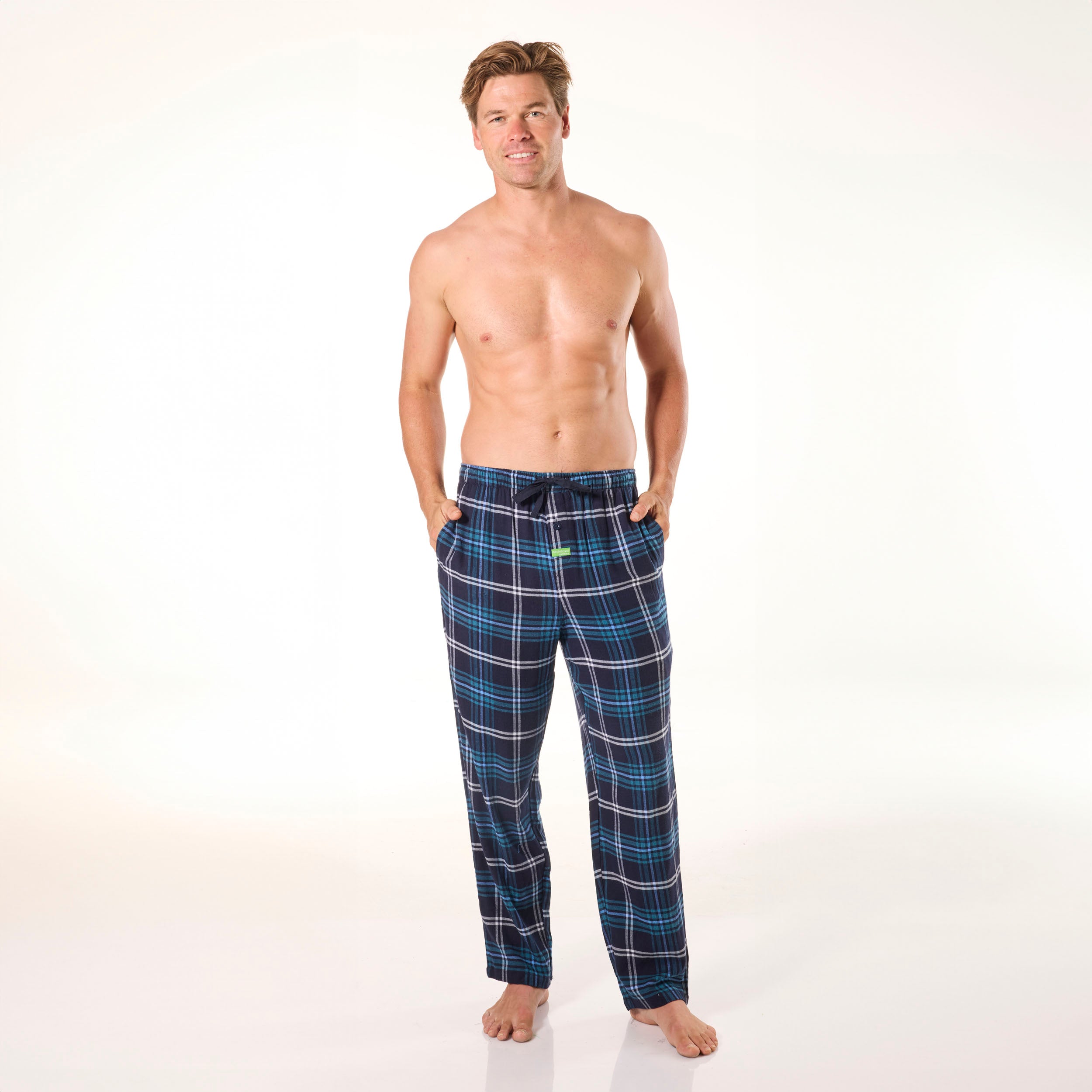 Mens Forest Plaid Bamboo Flannel Sleep Pant - Navy - Image 4