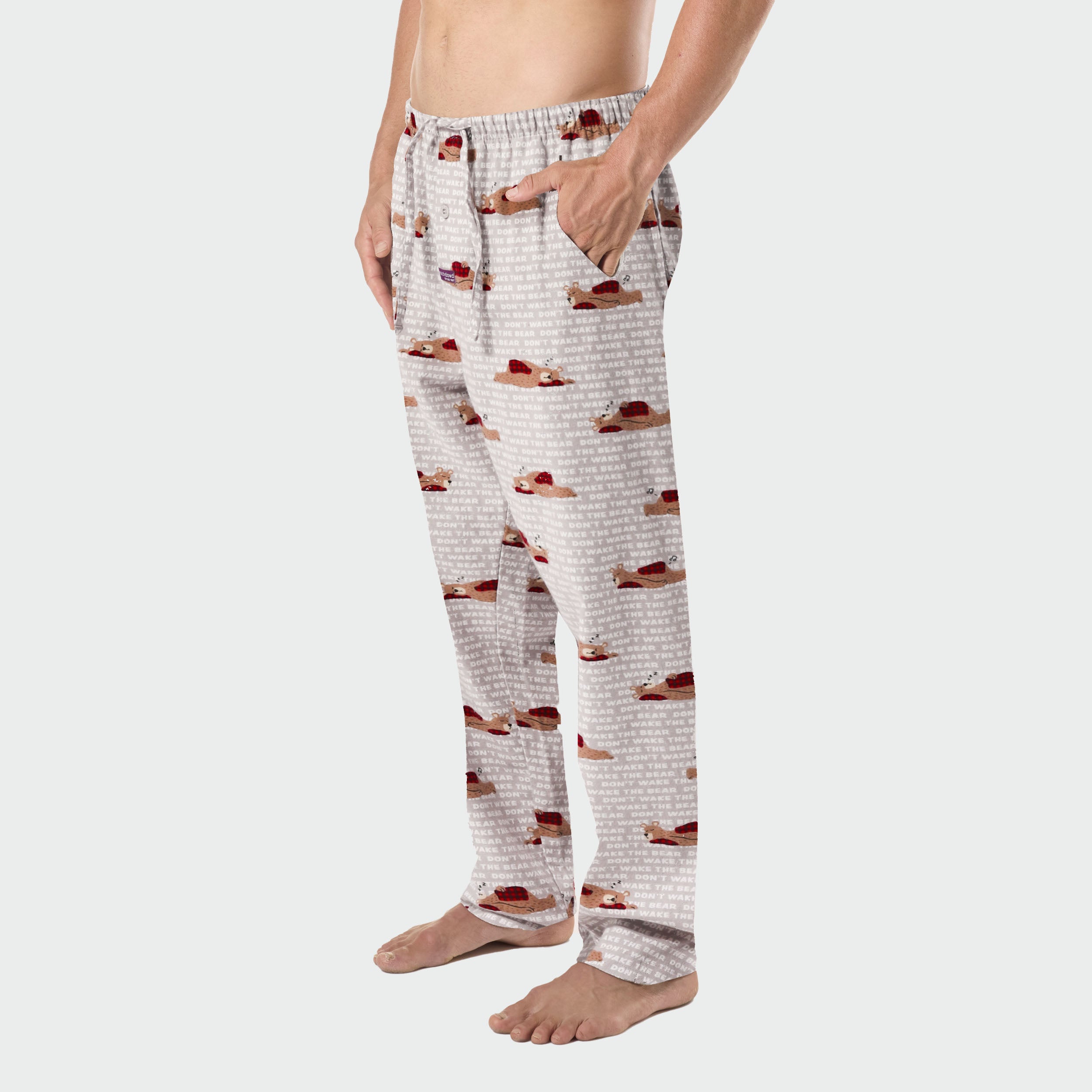 Mens Snooze Bear Cotton Flannel Sleep Pant - Grey - Image 2