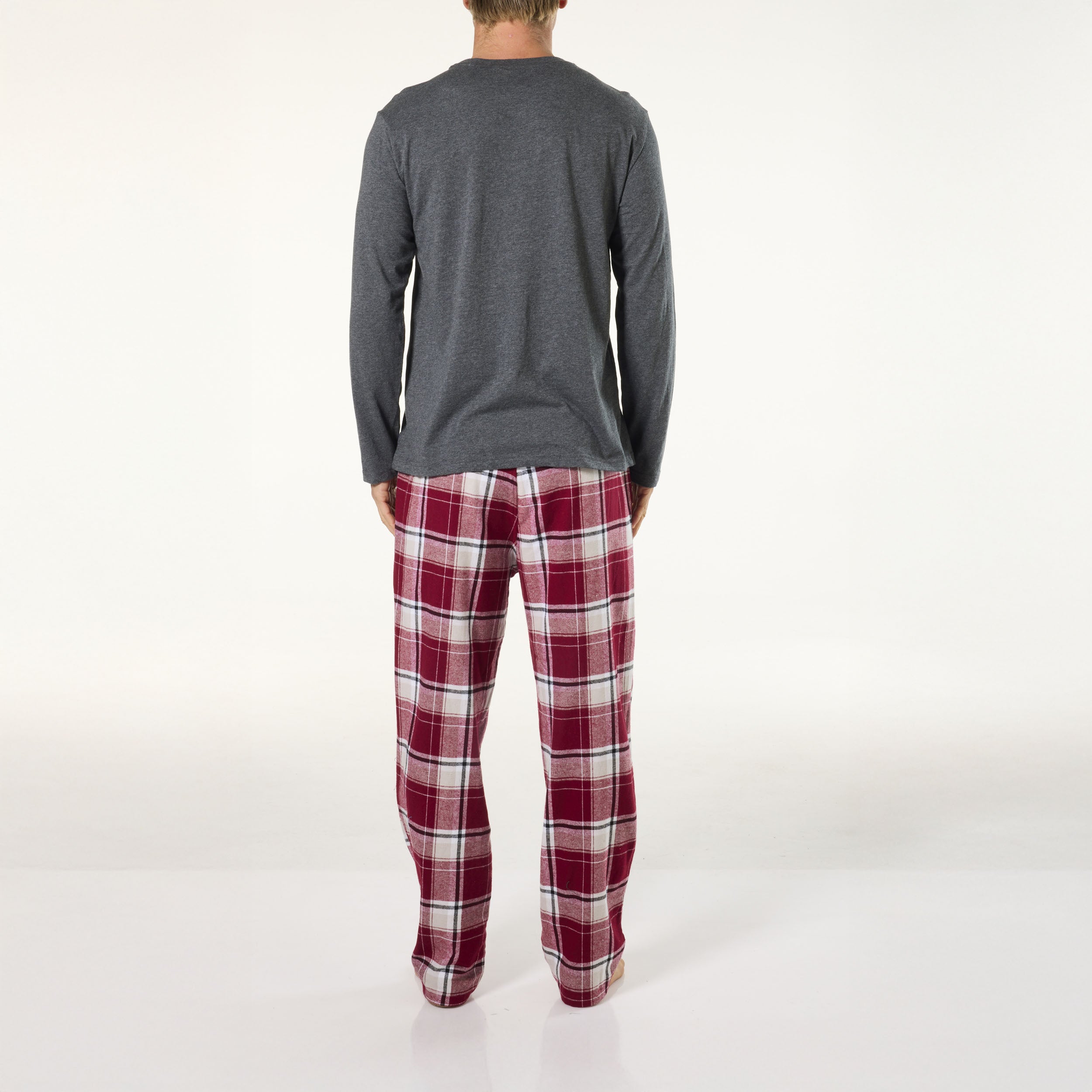 Mens Cotton Sleep Set - Light Grey Marle & Red