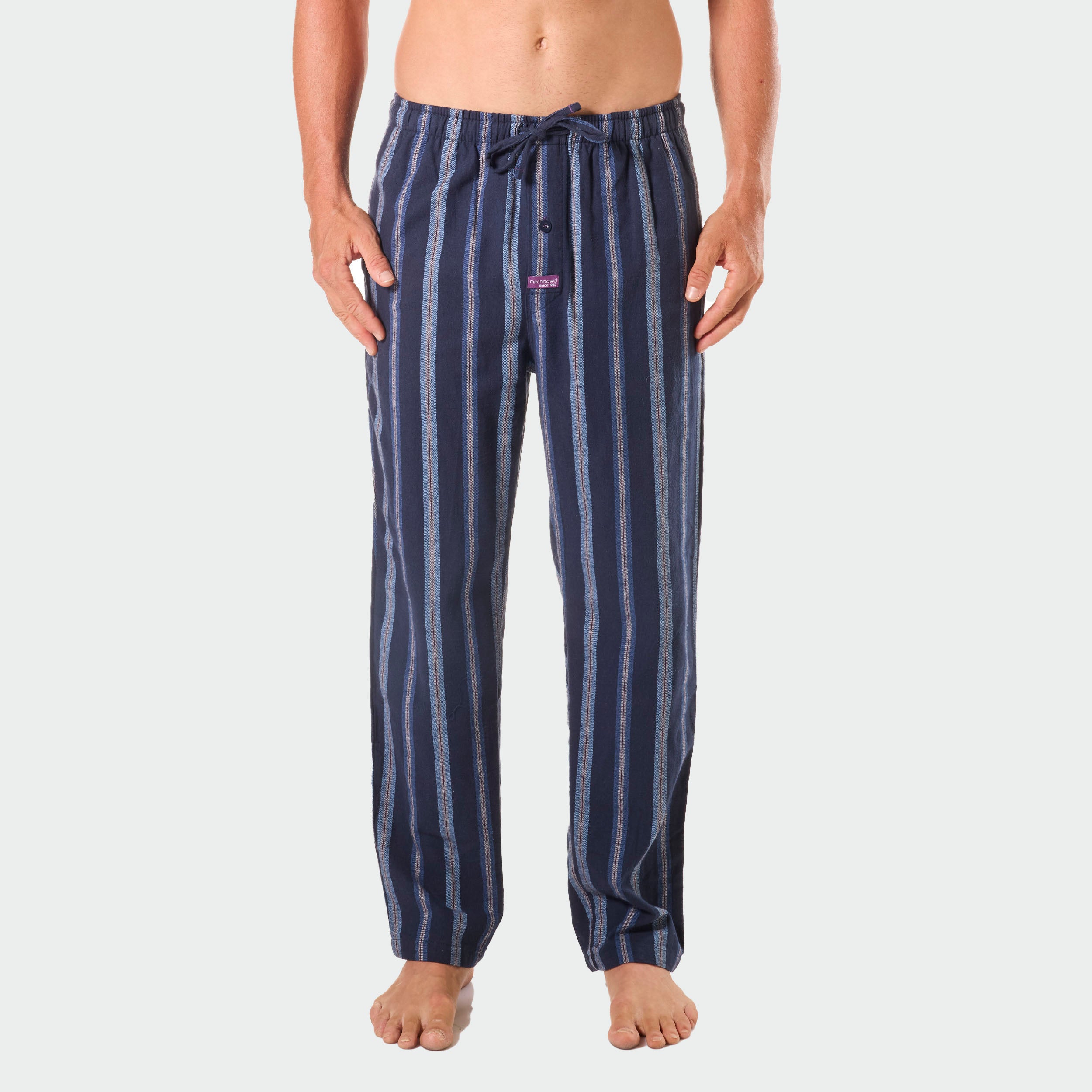 Men's Mason Stripe Cotton Flannel Sleep Pant - Navy - Image 1