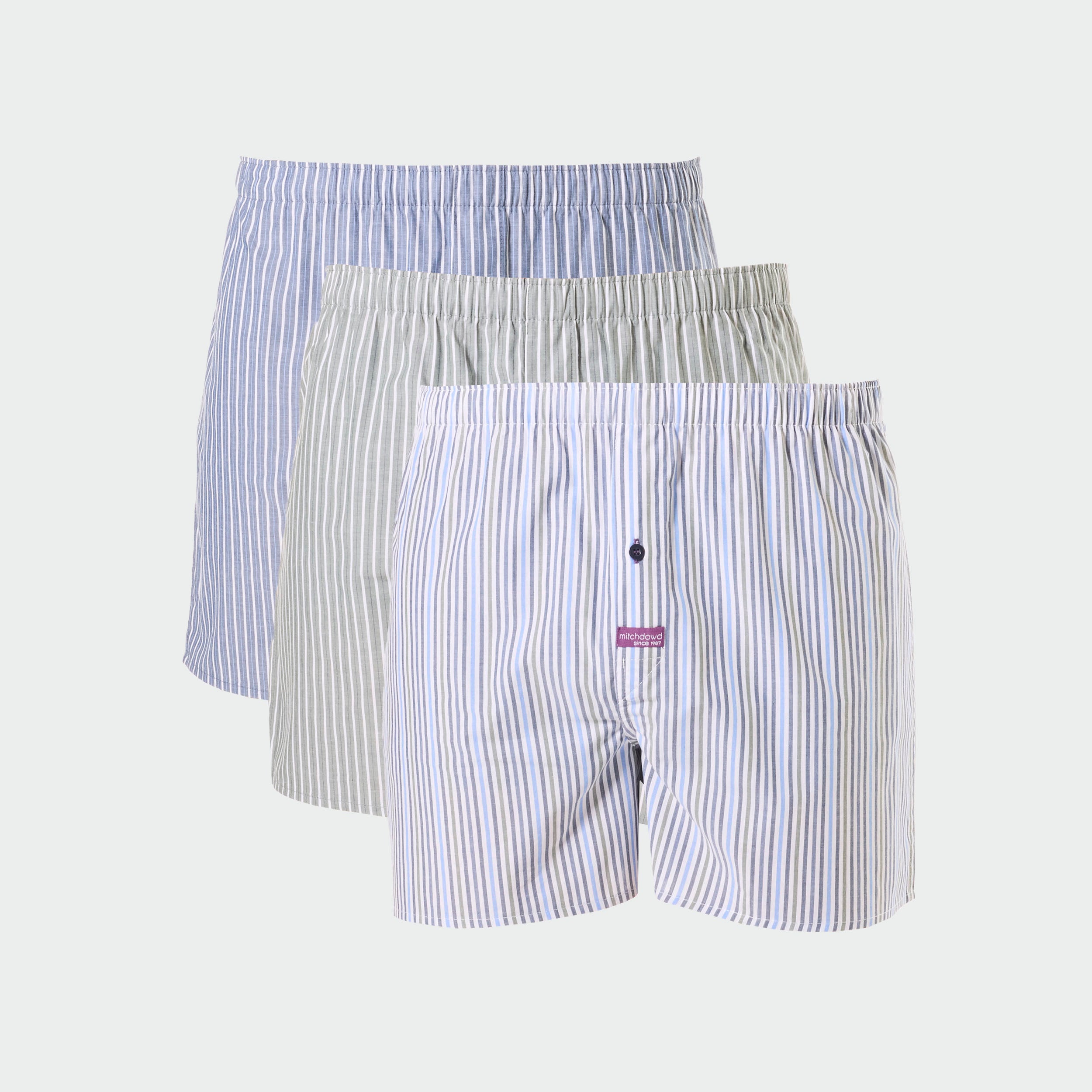 Men's Stripes Cotton Boxer Short 3 Pack - Blues - Image 1